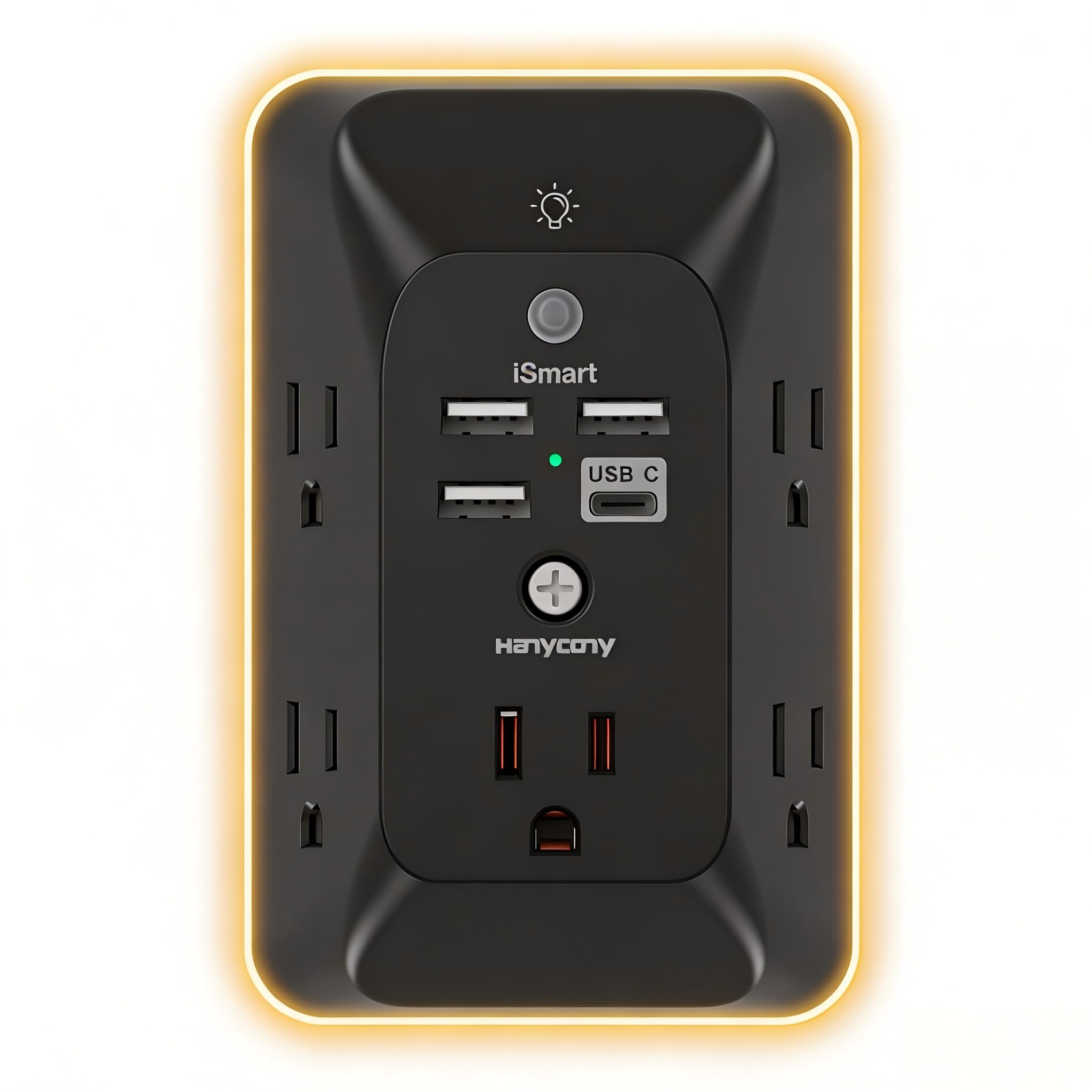 Outlet Extender with Night Light, Multi Plug Wall Outlet, Surge Protector | Multiple Electrical Outlet Splitter Expander, 4 USB Ports (1 USB C) Wall Charger, Plug Extension Adapter for Home, Dorm, RV