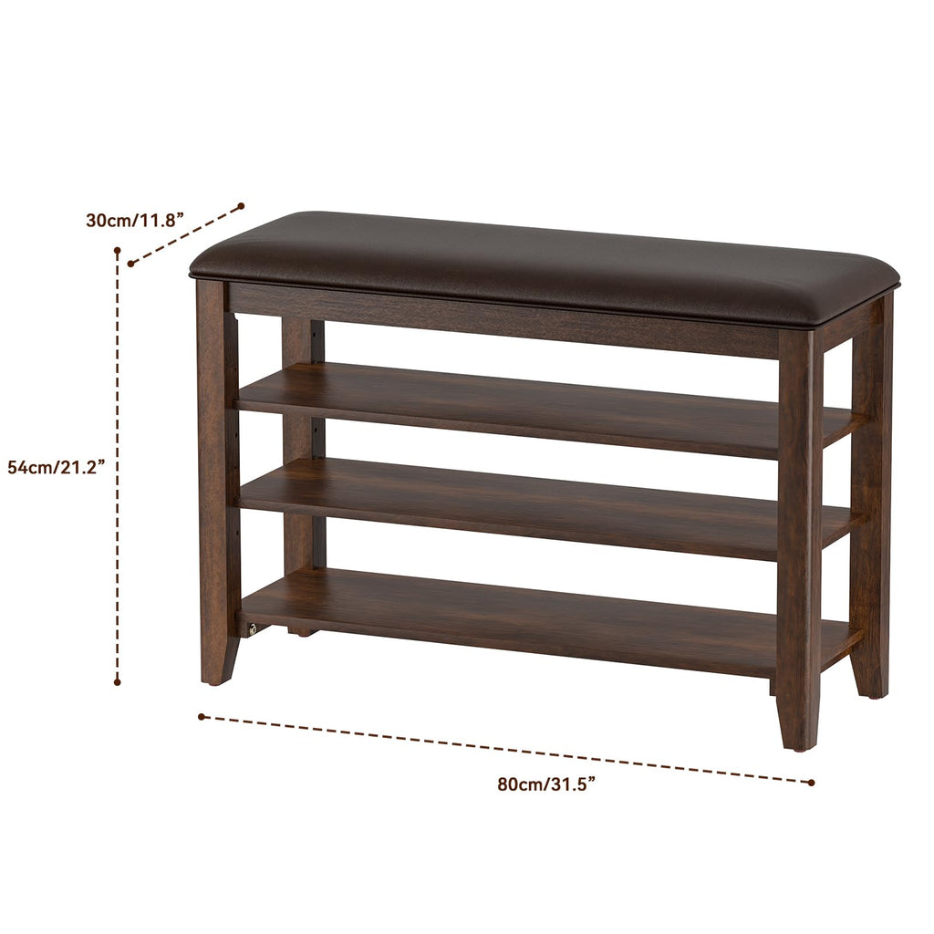 Taitiy Shoe Bench Storage Rubberwood with Leather Cushion for Entryway Bench Ideal for Hallways Shoe Rack Front Doors Entrances Mudrooms Featuring 3 Height-Adjustable and Removable Shelves