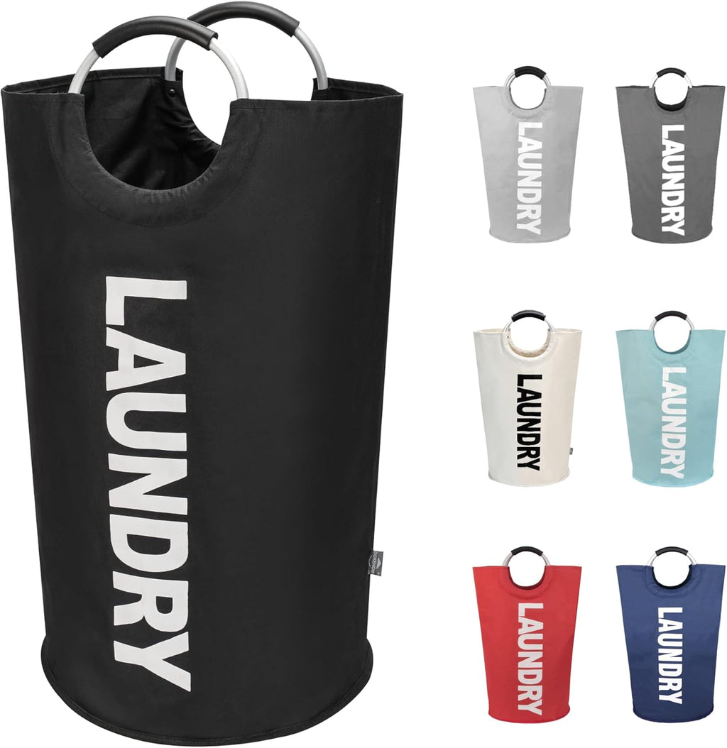 DOKEHOM 90L Large Laundry Basket, Collapsible Laundry Bag, Black | Freestanding tall clothes hamper & foldable washing bin. High-capacity clothes storage basket with durable sturdy handles