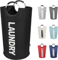 DOKEHOM 90L Large Laundry Basket, Collapsible Laundry Bag, Black | Freestanding tall clothes hamper & foldable washing bin. High-capacity clothes storage basket with durable sturdy handles