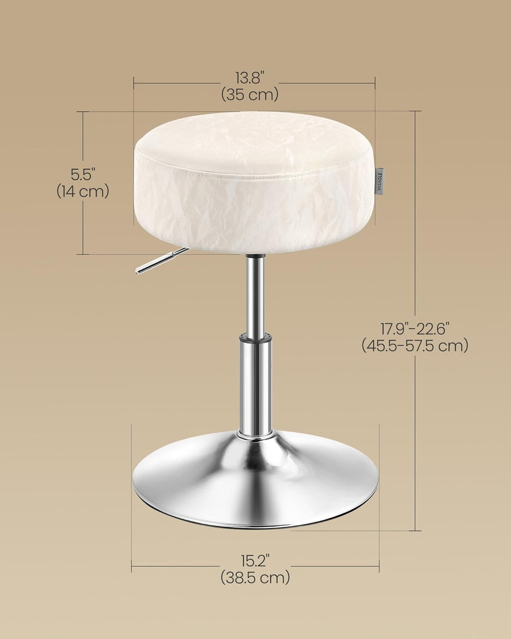 VASAGLE Adjustable Bar Stool, 360° Swivel, PU Leather, Thick Cushion, for Kitchen, Dining Room Bedroom, Modern, Cream White | LJB120W01 Dressing Chair Stool Stool Bedroom Kitchen Dining Room Modern White