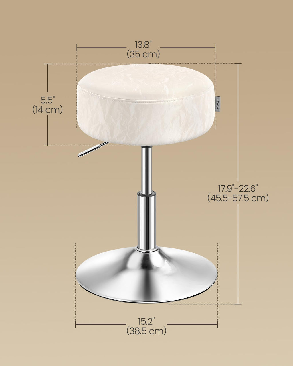 VASAGLE Adjustable Bar Stool, 360° Swivel, PU Leather, Thick Cushion, for Kitchen, Dining Room Bedroom, Modern, Cream White | LJB120W01 Dressing Chair Stool Stool Bedroom Kitchen Dining Room Modern White