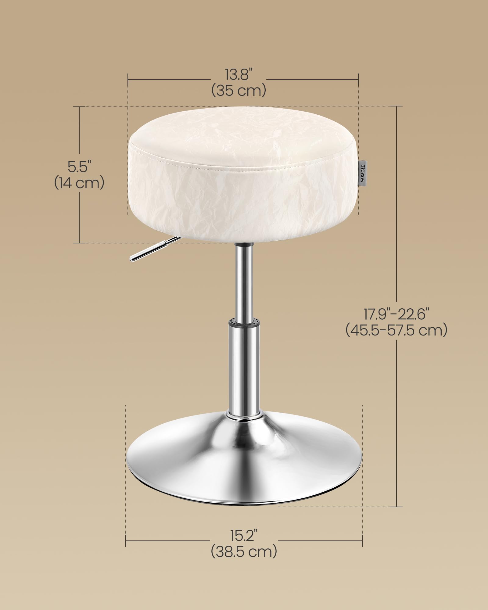 VASAGLE Adjustable Bar Stool, 360° Swivel, PU Leather, Thick Cushion, for Kitchen, Dining Room Bedroom, Modern, Cream White | LJB120W01 Dressing Chair Stool Stool Bedroom Kitchen Dining Room Modern White