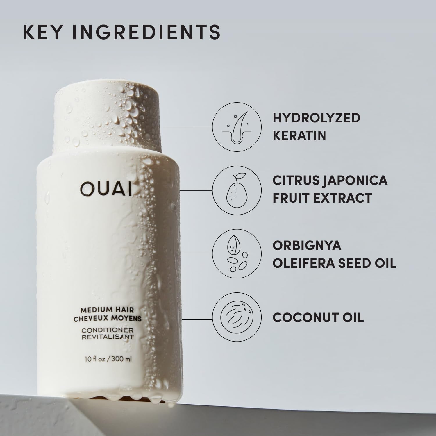 OUAI Fine Hair Conditioner - Volumizing Conditioner for Fine Hair Made with Keratin, Biotin and Chia Seed Oil - Adds Softness, Bounce and Volume - Free from Parabens, Sulfates, and Phthalates (10 Oz)