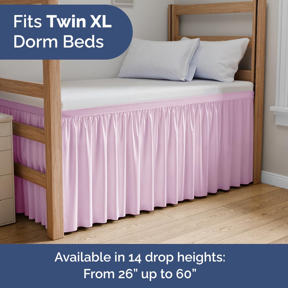 Dorm Room Bed Skirt Twin XL - College Dorm Room Essentials - White, 34 Inch | Extra Long Dust Ruffled College Bedskirt with Split Corners, Easy Fit Elastic Strap, Adjustable, Fade & Wrinkle Free