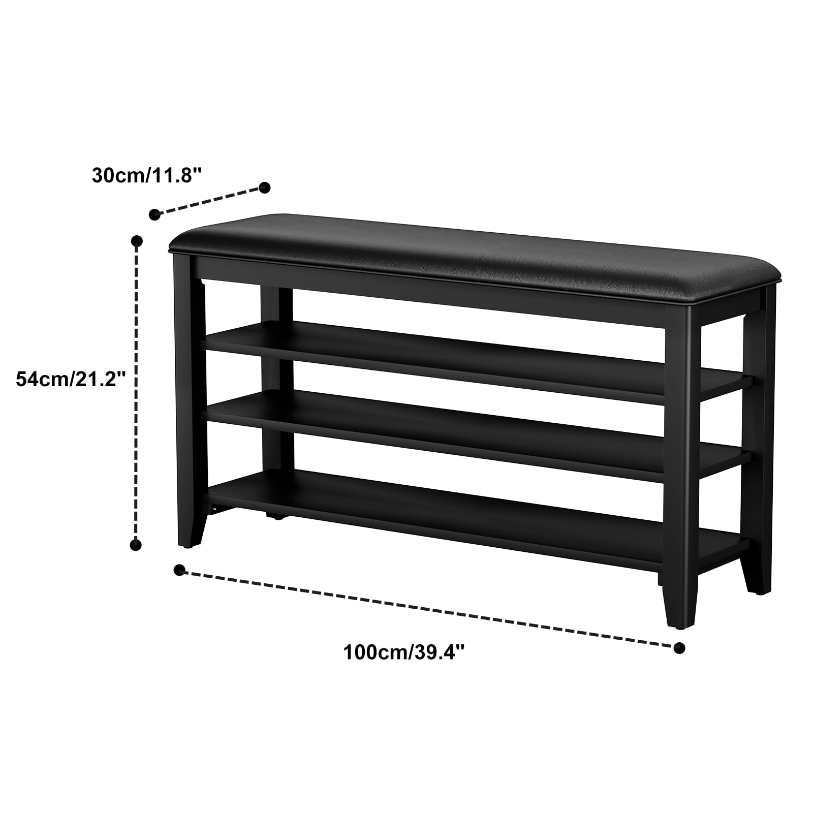 Taitiy Shoe Bench Storage Rubberwood with Leather Cushion for Entryway Bench Ideal for Hallways Shoe Rack Front Doors Entrances Mudrooms Featuring 3 Height-Adjustable and Removable Shelves