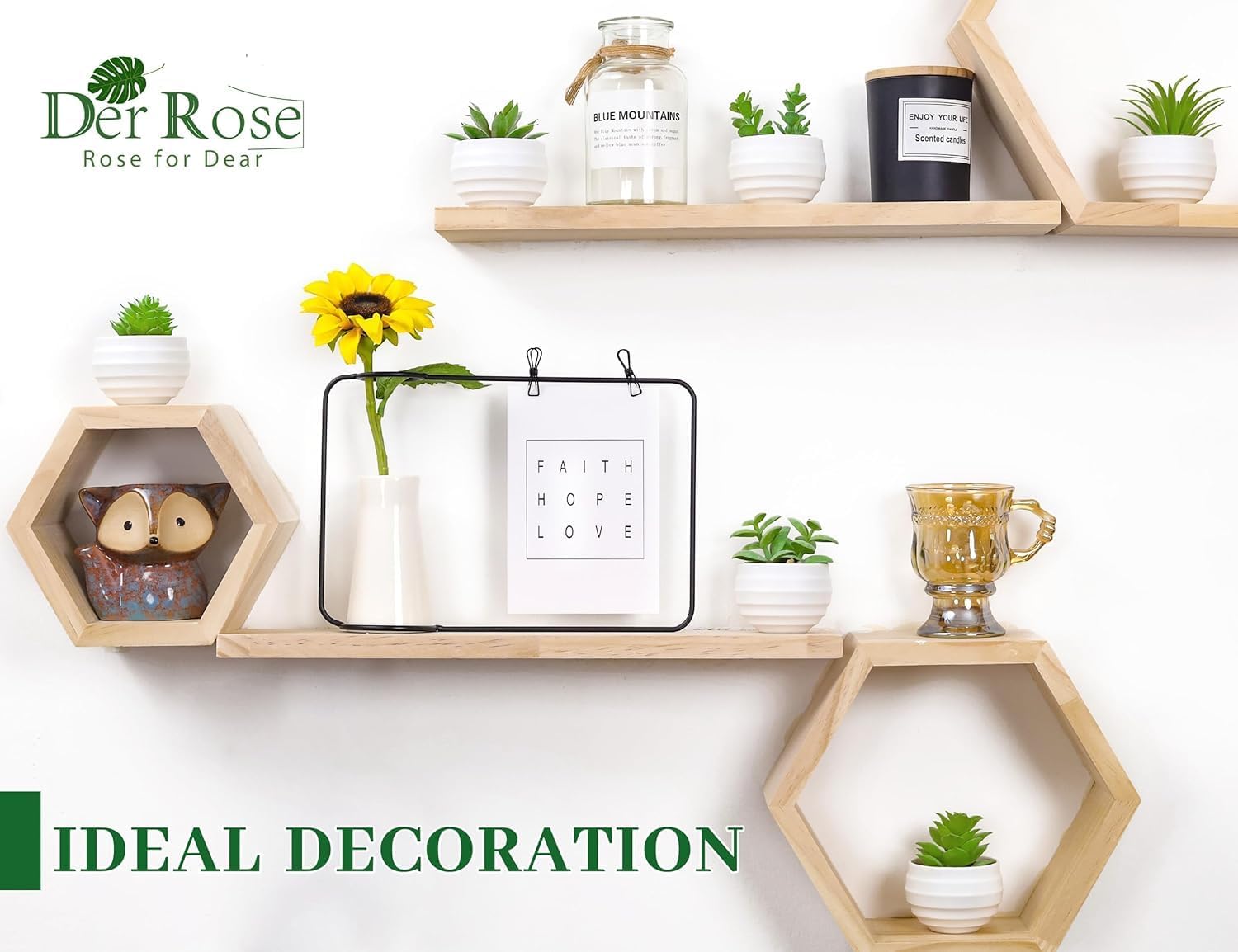 Der Rose 6 Pack Succulents Fake Plants for Bedroom Bathroom Home Decor | Small fake plants，perfect for aesthetic living room shelf decor，office desk accessories，gifts for women，fresh all year
