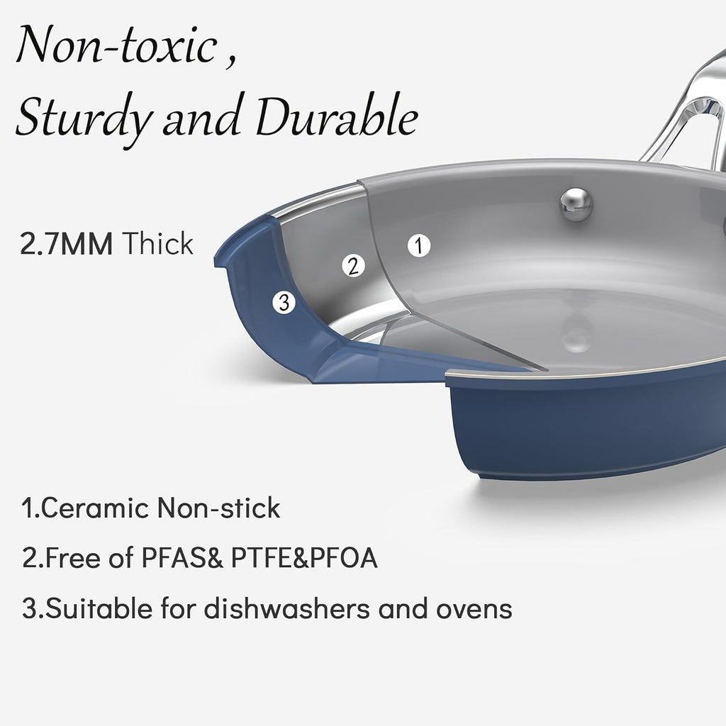 Ceramic Cookware Set, Pots & Pans Set, 10PC for RV and Apartment | Include saucepan, saute pan, stockpot, frying pans, oven safe to 480°F, dishwasher safe, non-toxic PFAS free, induction bases