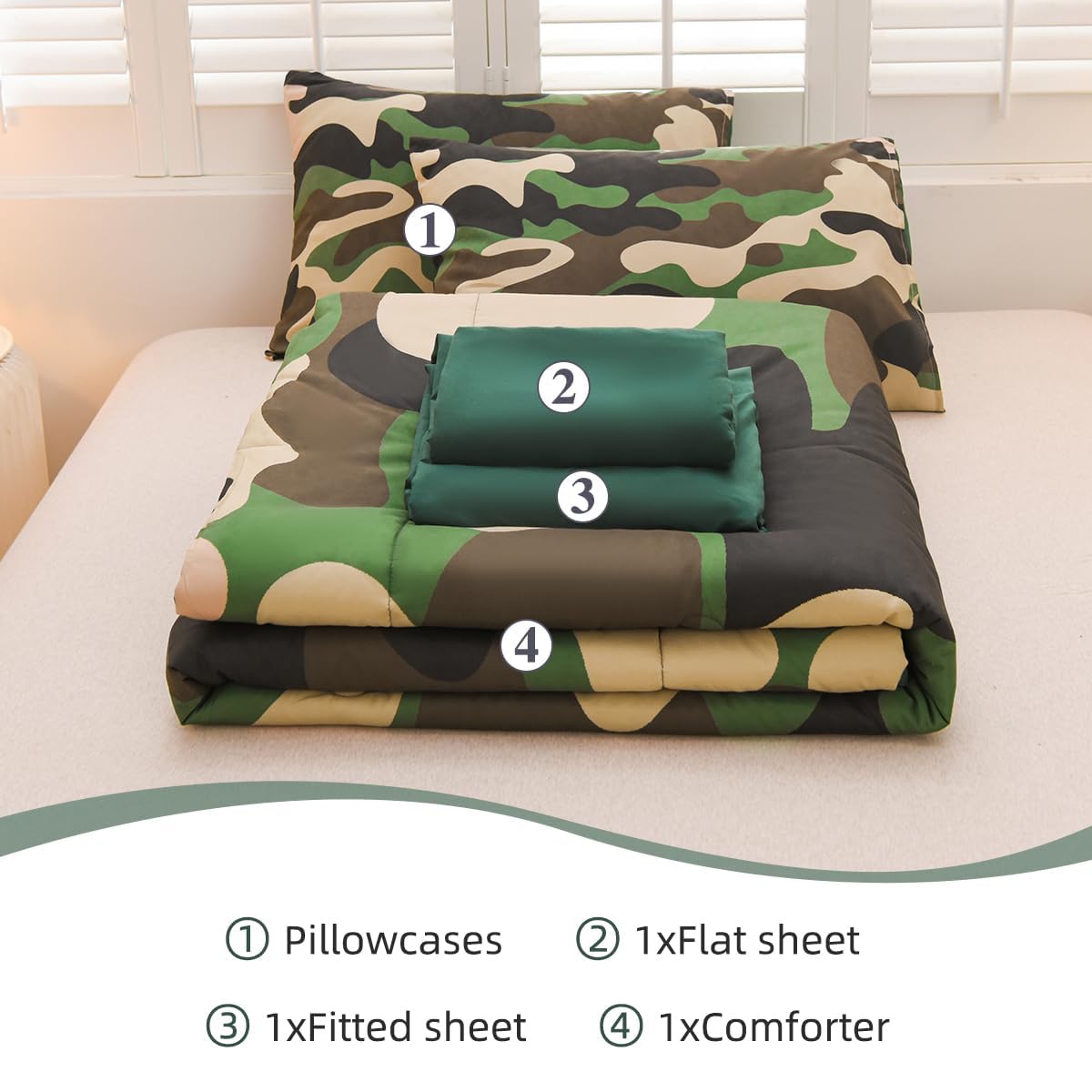 Holawakaka Twin Size Camouflage Bedding Comforter Set with Sheets, Boys Girls Men Camo Bed in A Bag 5 Pieces,Kids Teens Dorm Bed Sets Neutral Farmhouse Lodge Cabin Army Bedspread (Red, Twin)