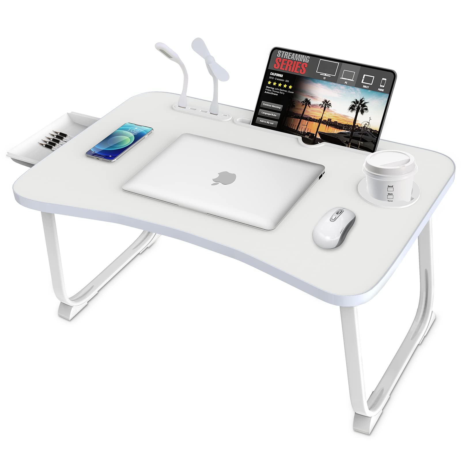 Fayquaze Lap Laptop Desk, Portable Foldable Laptop Bed Table with Storage Drawer and Cup Holder, Lap Desk Lap Bed Stand Tray Table Serving Tray for Eating, Reading and Working