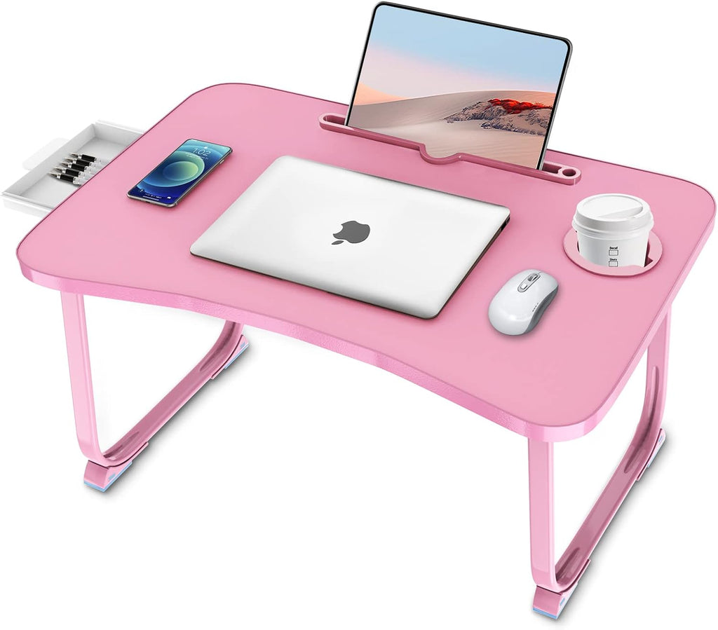 Fayquaze Lap Laptop Desk, Portable Foldable Laptop Bed Table with Storage Drawer and Cup Holder, Lap Desk Lap Bed Stand Tray Table Serving Tray for Eating, Reading and Working