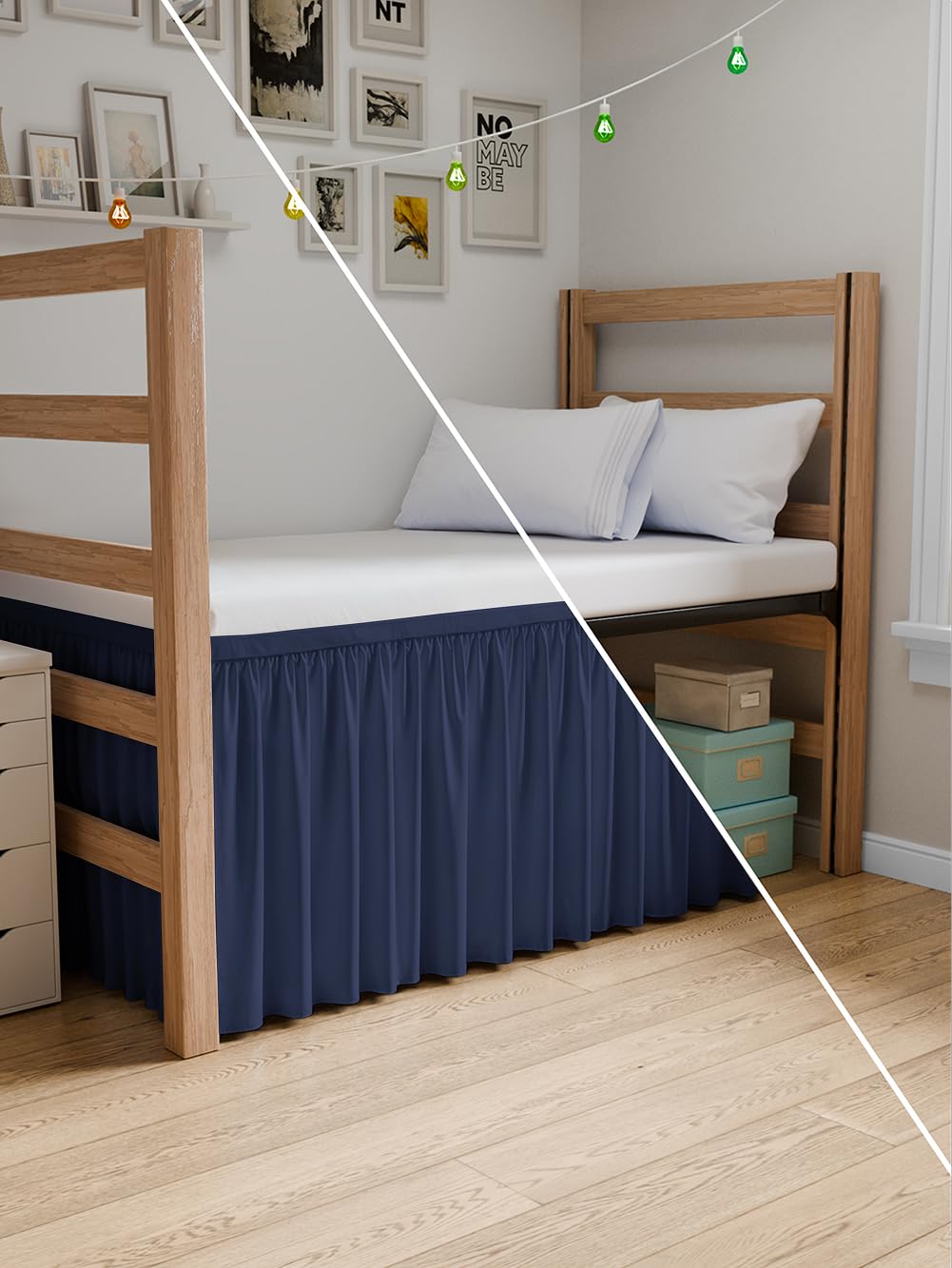 Dorm Room Bed Skirt Twin XL - College Dorm Room Essentials - White, 34 Inch | Extra Long Dust Ruffled College Bedskirt with Split Corners, Easy Fit Elastic Strap, Adjustable, Fade & Wrinkle Free