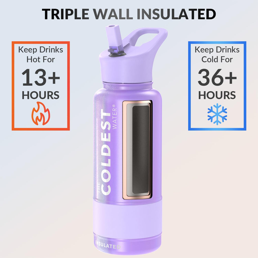 Coldest Insulated Water Bottle with Straw Lid - Stainless Steel Metal Insulated Bottle for Men & Women (Oceanic Green, 32 oz)