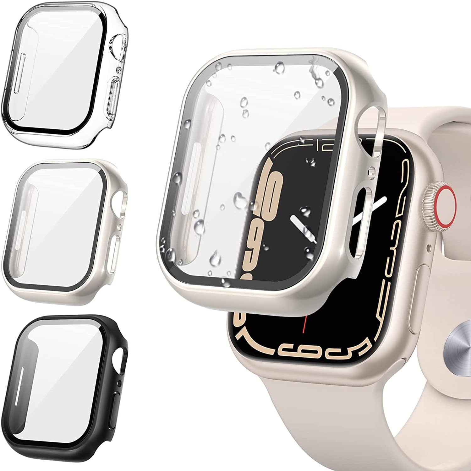 Tensea [3PCS for Apple Watch Screen Protector Case 41mm Series 9/8/7 Accessories, iWatch Protective Face Cover for Women Men, Tempered Glass Film Hard Bumper for iPhone Watch 41 mm