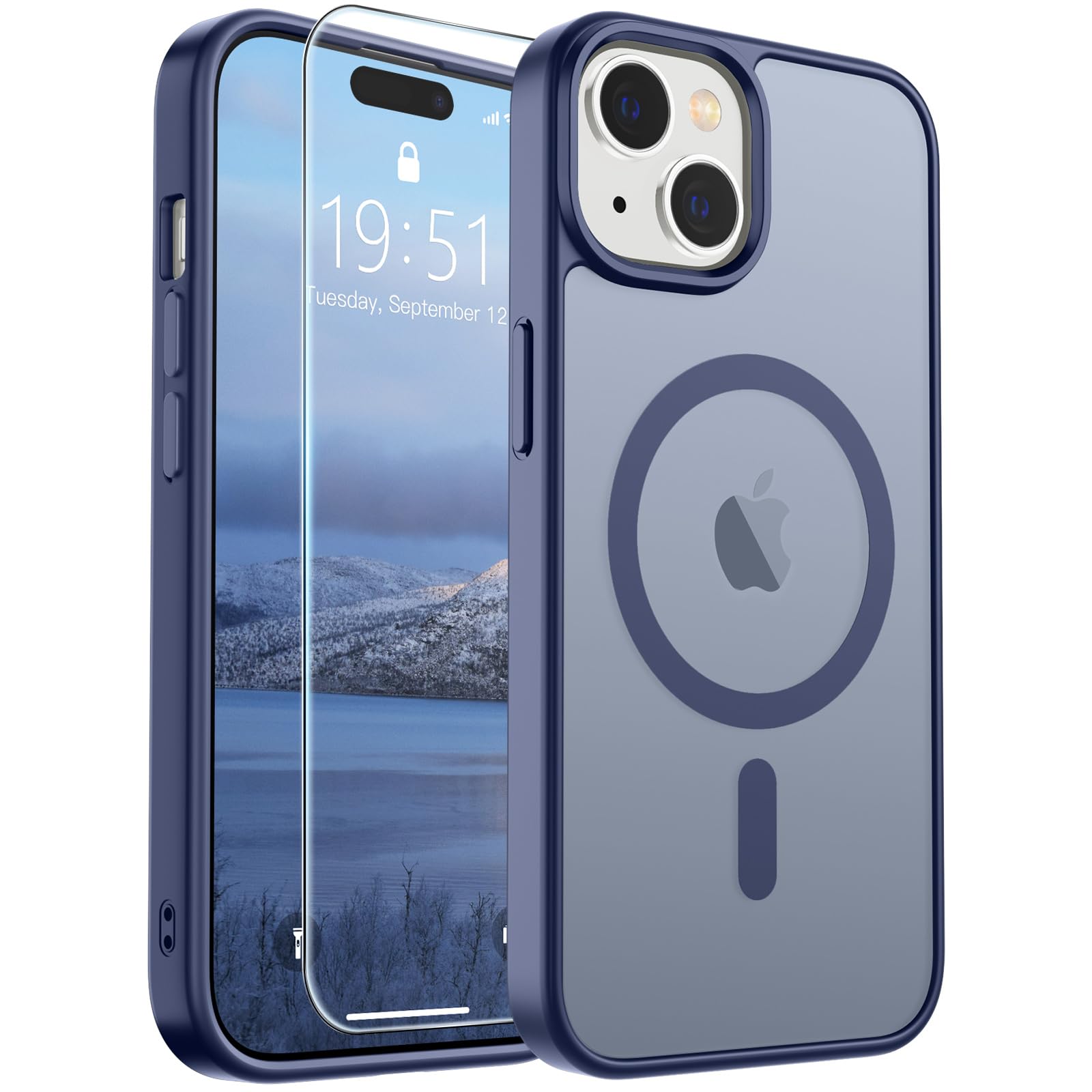 SUPFINE Magnetic for iPhone 17 Pro Max Case with Screen Protector (Compatible with MagSafe)(Military Grade Drop Protection) Translucent Matte Phone Cover,Dark Blue