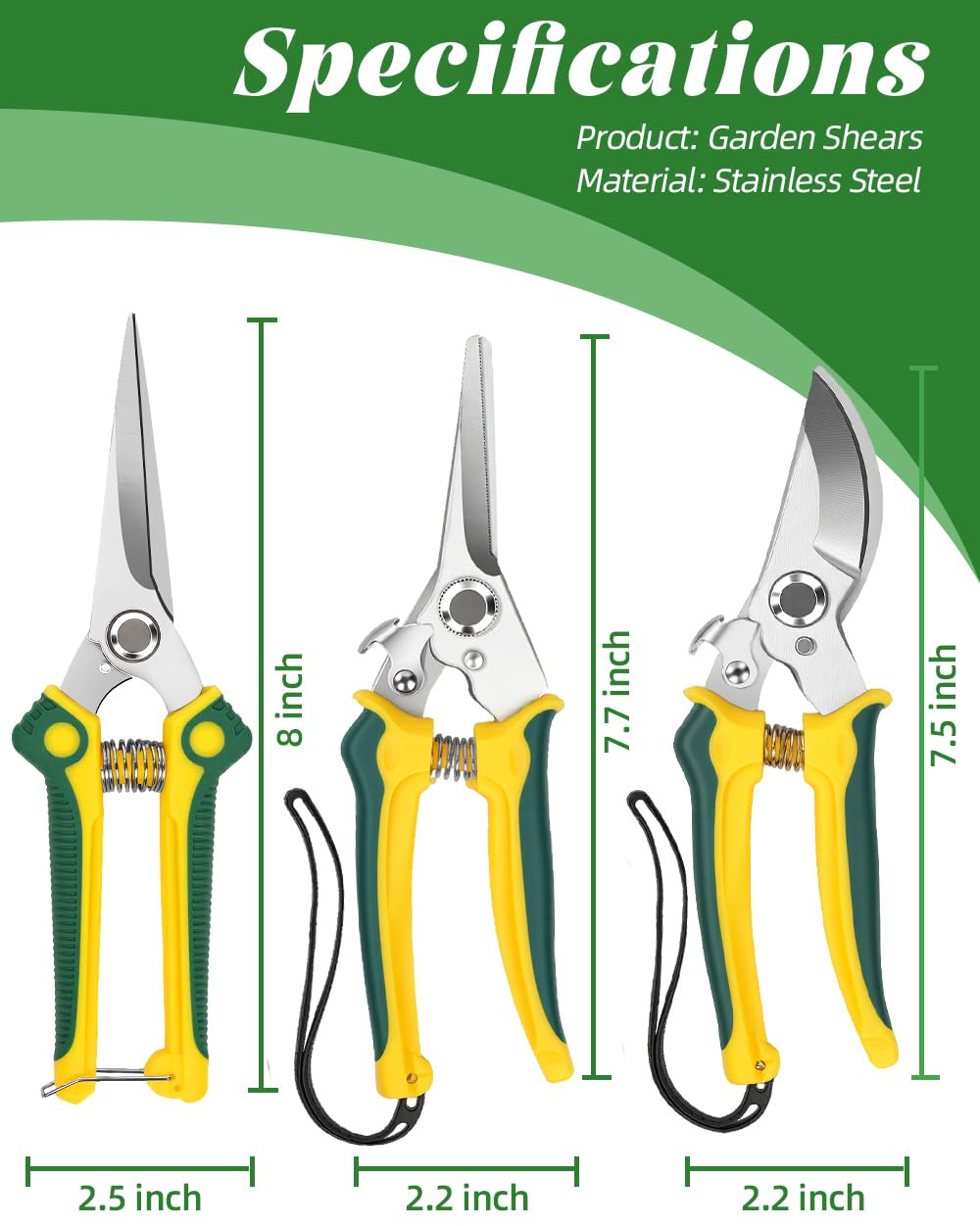 EWPJDK 3 Pack Garden Pruning Shears, Stainless Steel Shears, Gardening Shears, Scissors, Garden Clippers, Pruning Snips, Pruning Shears for Gardening Tools