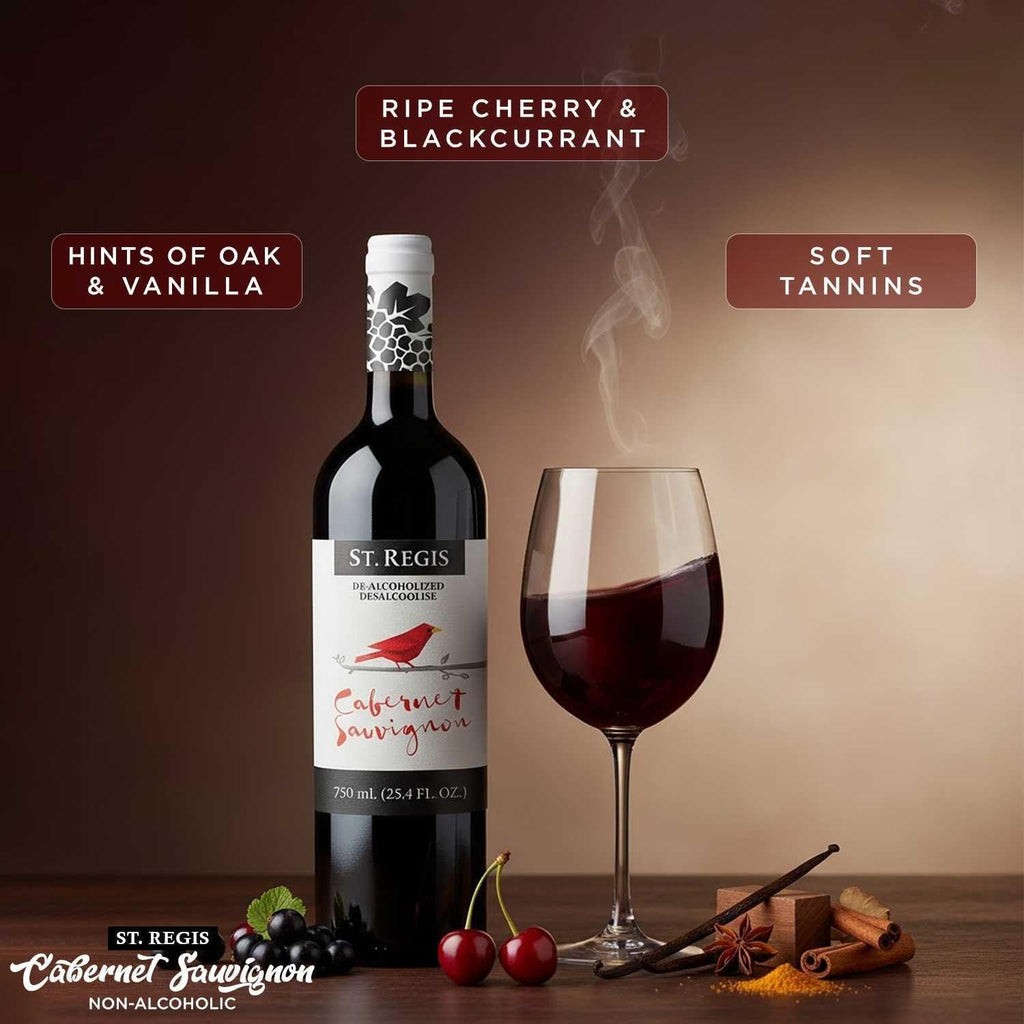ST. REGIS Non-Alcoholic Cabernet Sauvignon, 25.4 Fl Oz (6 Pack) - Low Calorie, Low Sugar - Fruity & Spicy Rich Flavor from Spain