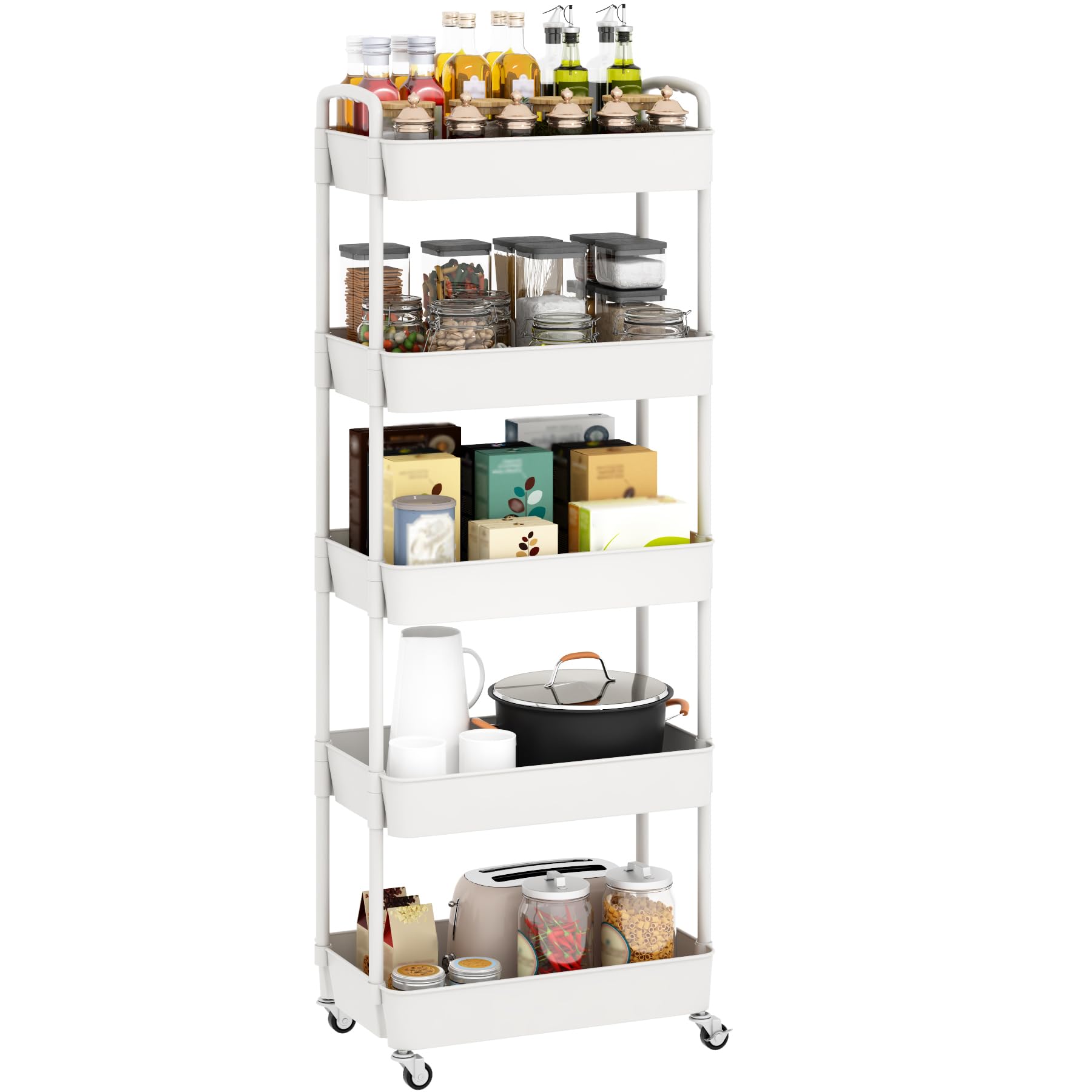 Sywhitta 3-Tier Plastic Rolling Utility Cart with Handle, Multi-Functional Storage Trolley for Office, Living Room, Kitchen, Movable Storage Organizer with Wheels, Black