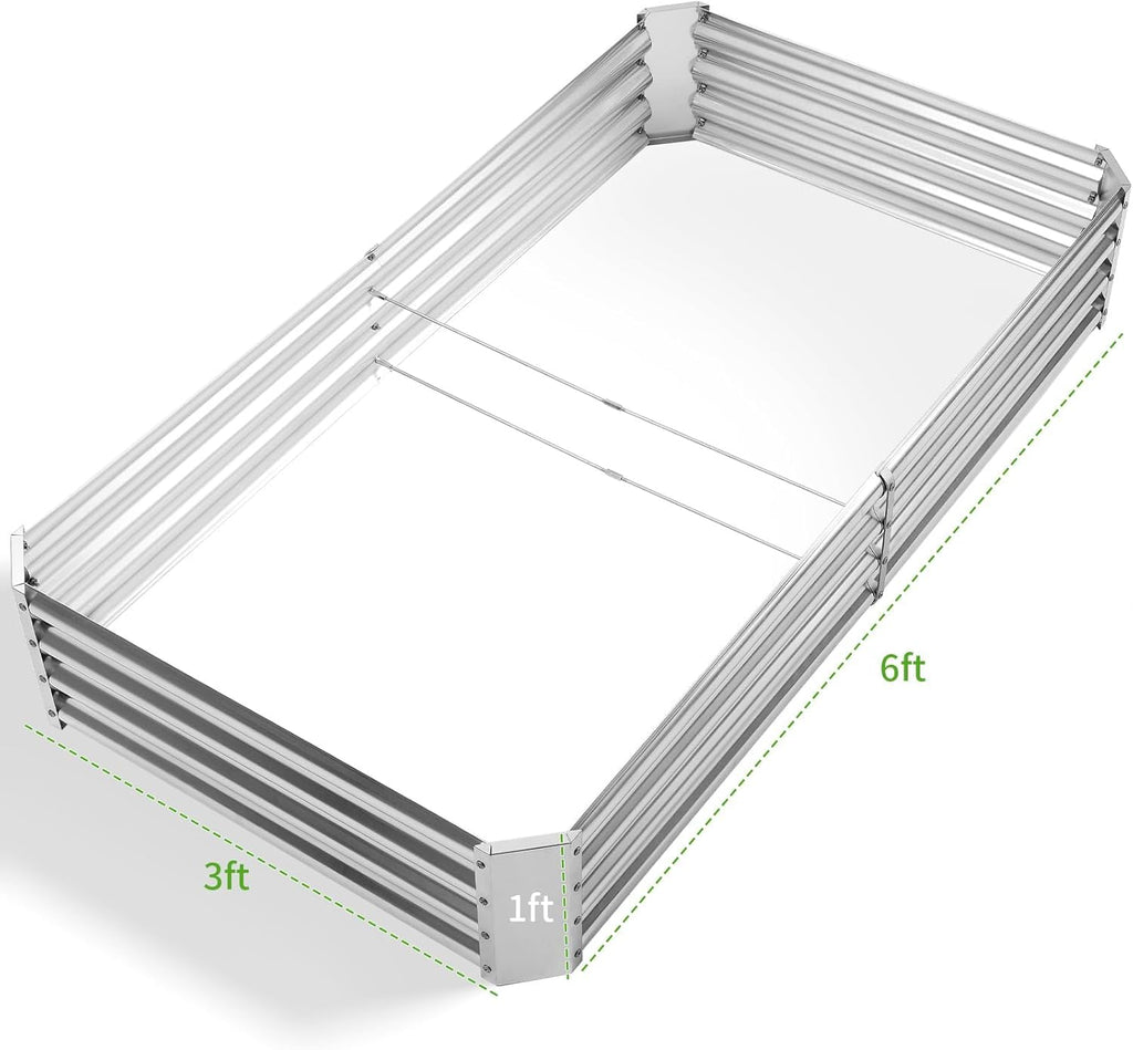 Land Guard 3 Pack 8×4×1ft Galvanized Metal Raised Garden Bed, Metal Planter Kit Box Outdoor for Deep-Rooted Vegetables, Flowers, Green and Herbs, Silver