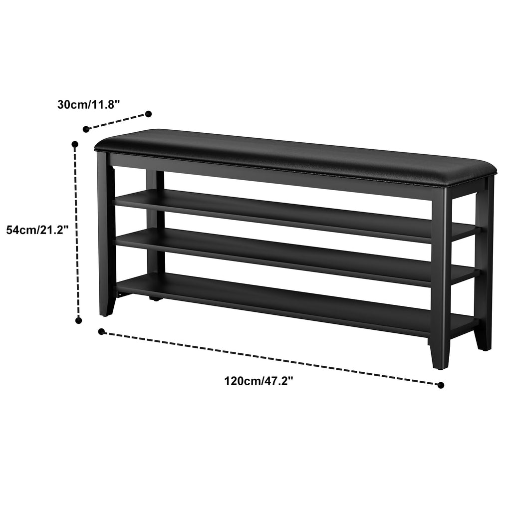 Taitiy Shoe Bench Storage Rubberwood with Leather Cushion for Entryway Bench Ideal for Hallways Shoe Rack Front Doors Entrances Mudrooms Featuring 3 Height-Adjustable and Removable Shelves