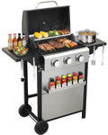 4 Burner Gas Grill with Foldable Shelves, 40,000 BTU Stainless Steel Propane BBQ Grill, 387 Sq. In. Cooking Space, Portable Outdoor Grill for Patio, Backyard, Camping & Tailgating
