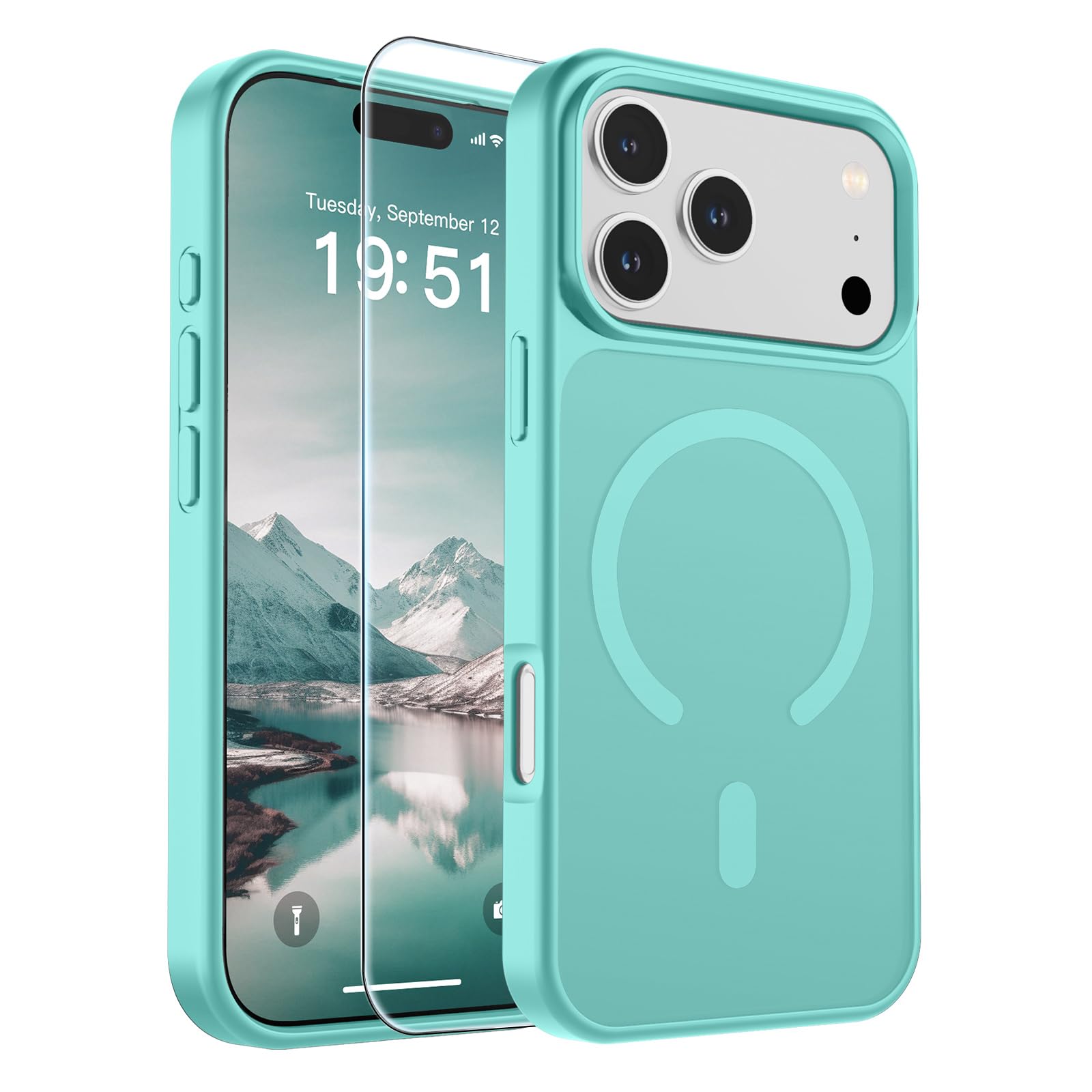 SUPFINE Magnetic for iPhone 17 Pro Max Case with Screen Protector (Compatible with MagSafe)(Military Grade Drop Protection) Translucent Matte Phone Cover,Dark Blue