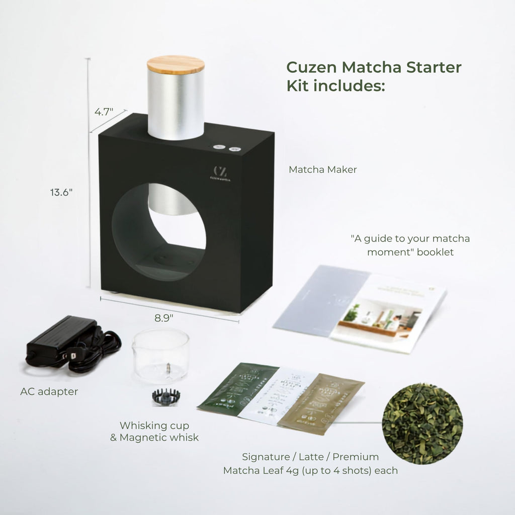 Matcha Maker Starter Kit, an Innovative At-home Matcha Machine that Produces Freshly Ground Matcha from Organic Shade-grown Japanese Tea Leaves (White)