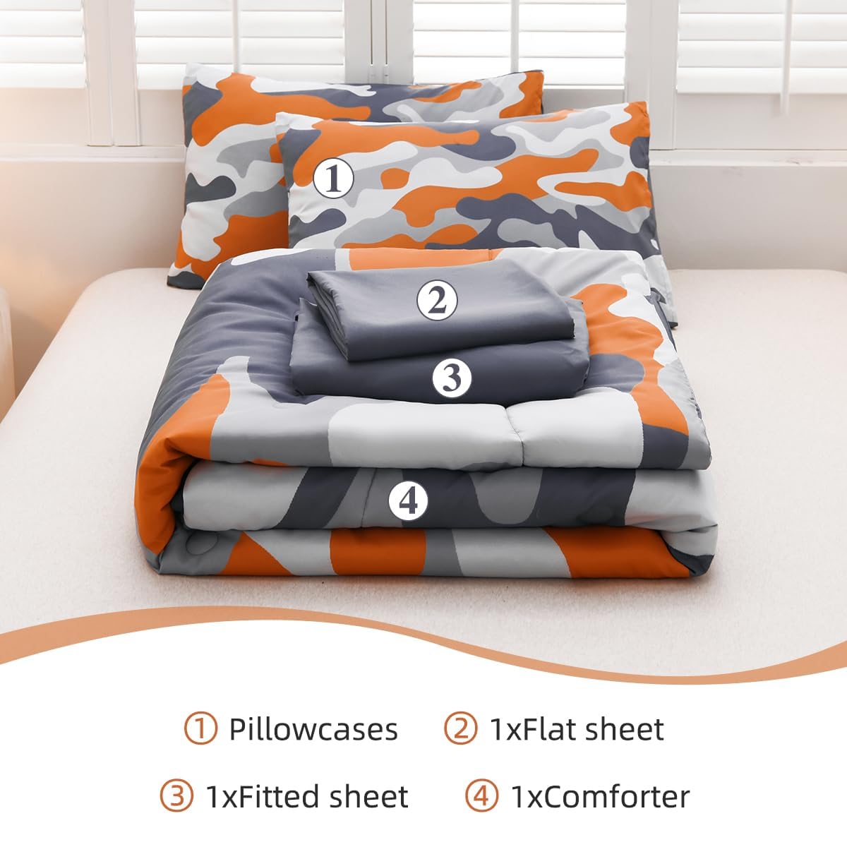 Holawakaka Twin Size Camouflage Bedding Comforter Set with Sheets, Boys Girls Men Camo Bed in A Bag 5 Pieces,Kids Teens Dorm Bed Sets Neutral Farmhouse Lodge Cabin Army Bedspread (Red, Twin)