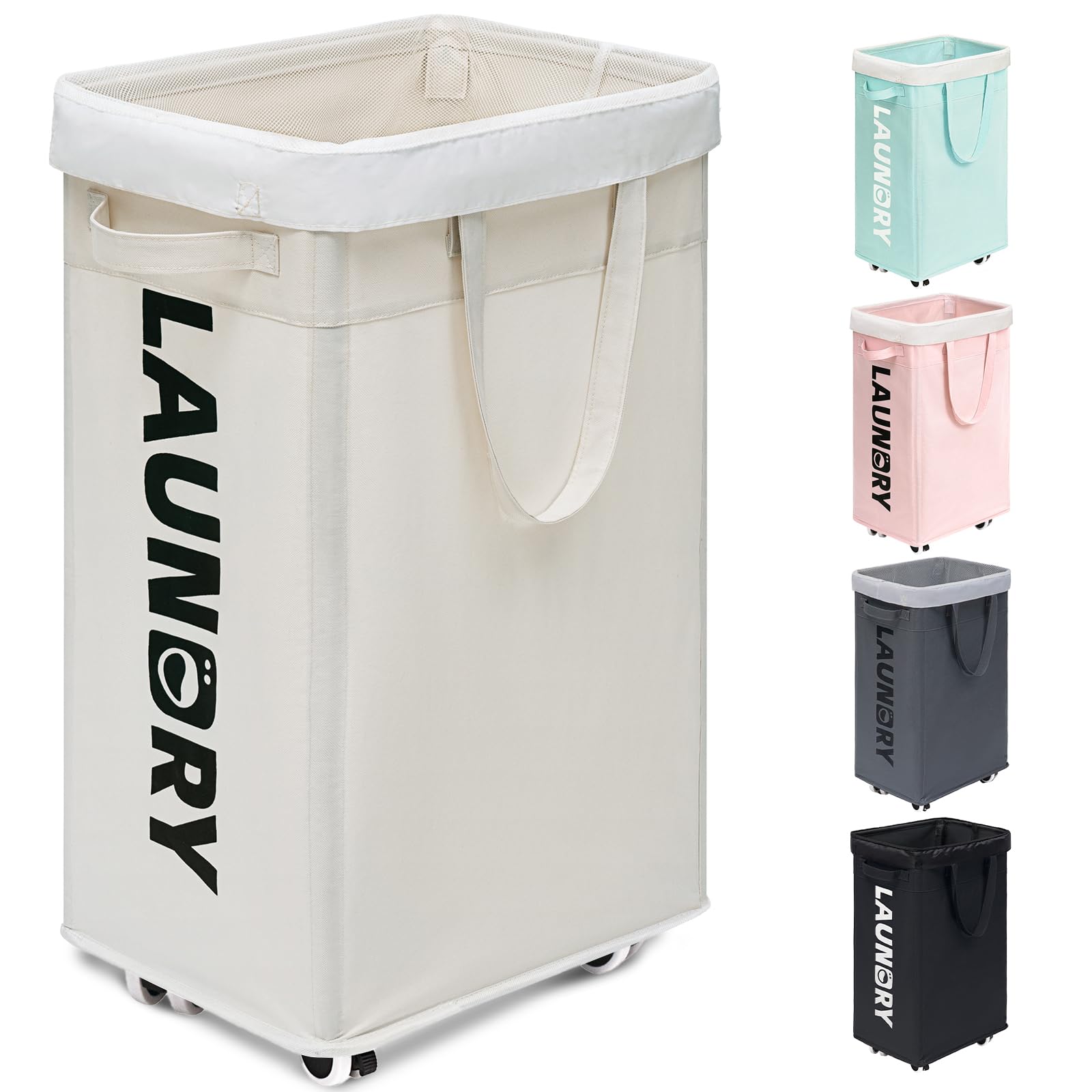 Goodpick Pink Laundry Basket with Wheels, Dorm Room Essentials for Girls, 75L Collapsible Laundry Basket, Laundry Hamper with Handle for College Dorm