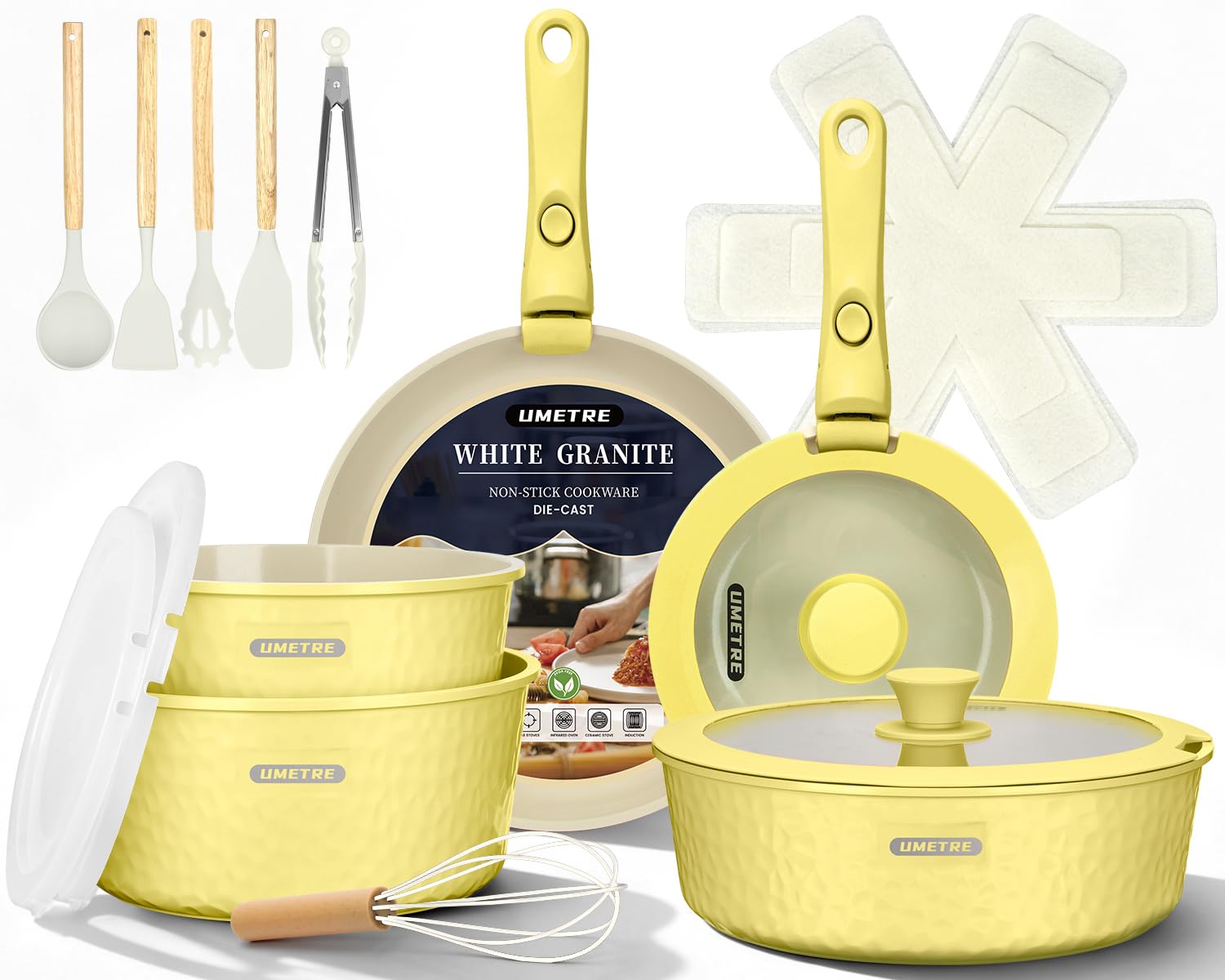 pots and Pans Set, Ceramic Nonstick Cookware Set Detachable Handle, Induction Kitchen Cookware Sets with Removable Handle, Non Stick RV Cookware Set, Dishwasher ＆ Oven Safe