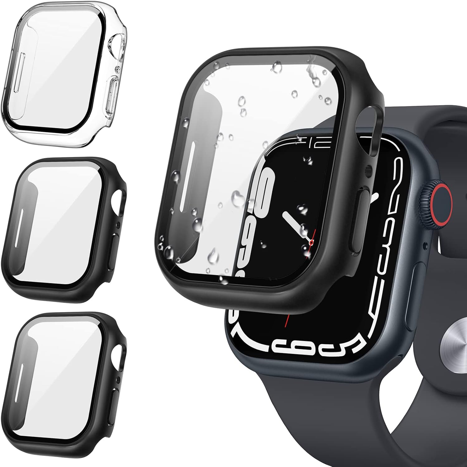 Tensea [3PCS for Apple Watch Screen Protector Case 41mm Series 9/8/7 Accessories, iWatch Protective Face Cover for Women Men, Tempered Glass Film Hard Bumper for iPhone Watch 41 mm