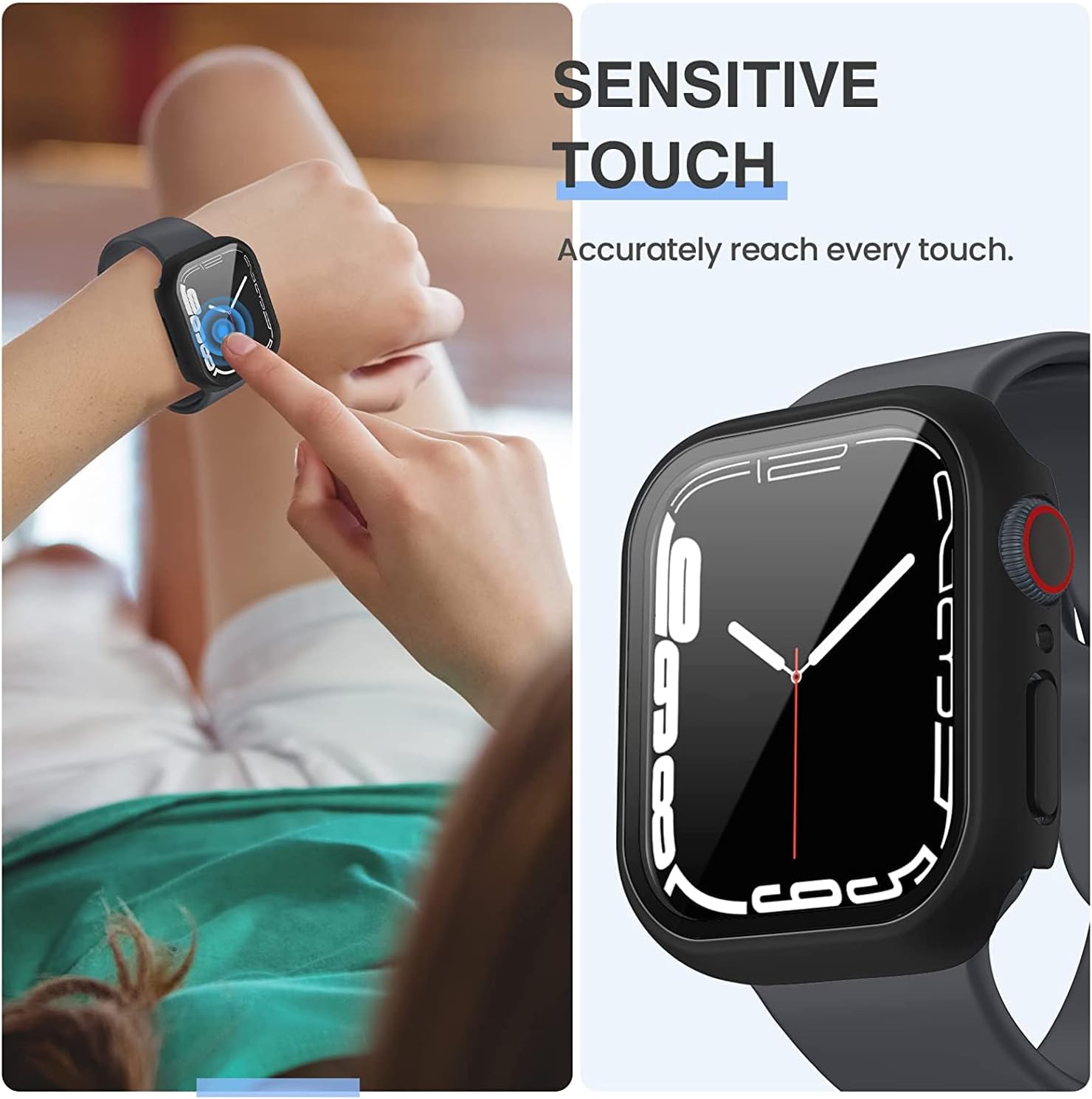 Tensea [3PCS for Apple Watch Screen Protector Case 41mm Series 9/8/7 Accessories, iWatch Protective Face Cover for Women Men, Tempered Glass Film Hard Bumper for iPhone Watch 41 mm