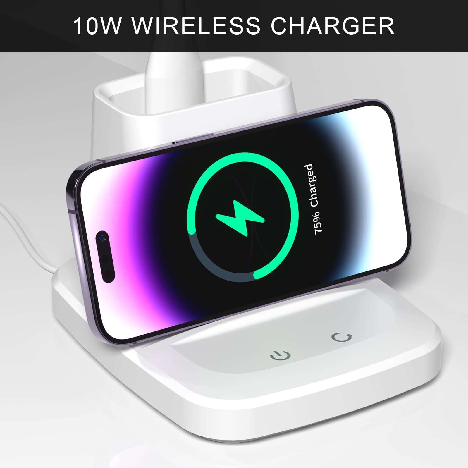 LED Desk Lamp with Wireless Charger for Home Office, Black | 3 Color Modes Dimmable Eye-Caring Study Desk Light for College Dorm Room, 360° Flexible Arm, Built-in Pen Holder, 800 Lumen