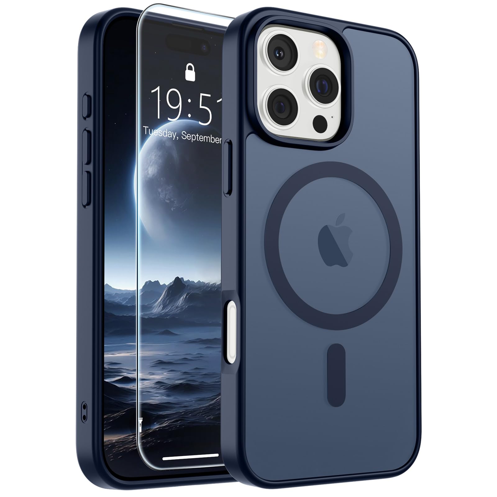 SUPFINE Magnetic for iPhone 17 Pro Max Case with Screen Protector (Compatible with MagSafe)(Military Grade Drop Protection) Translucent Matte Phone Cover,Dark Blue