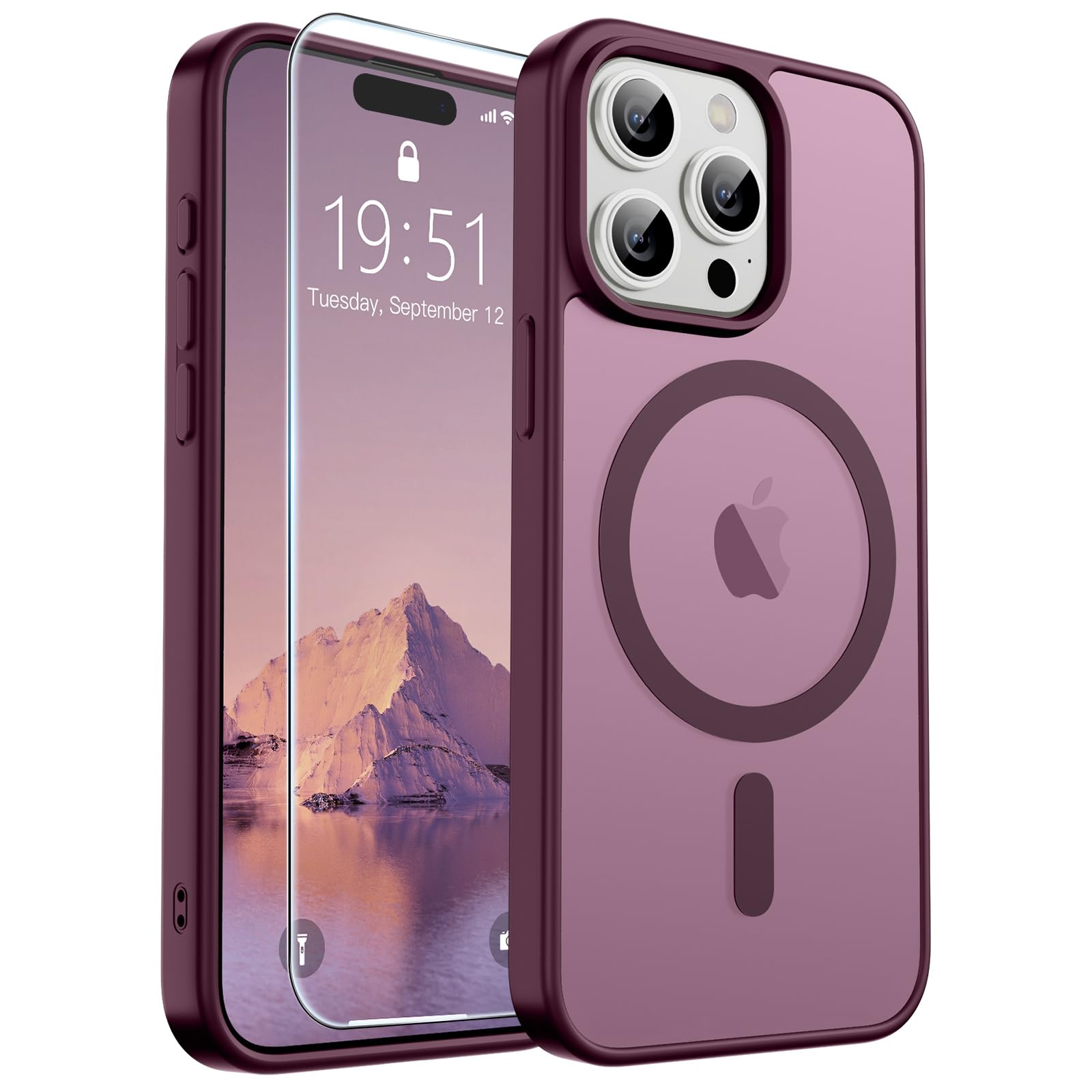 SUPFINE Magnetic for iPhone 17 Pro Max Case with Screen Protector (Compatible with MagSafe)(Military Grade Drop Protection) Translucent Matte Phone Cover,Dark Blue