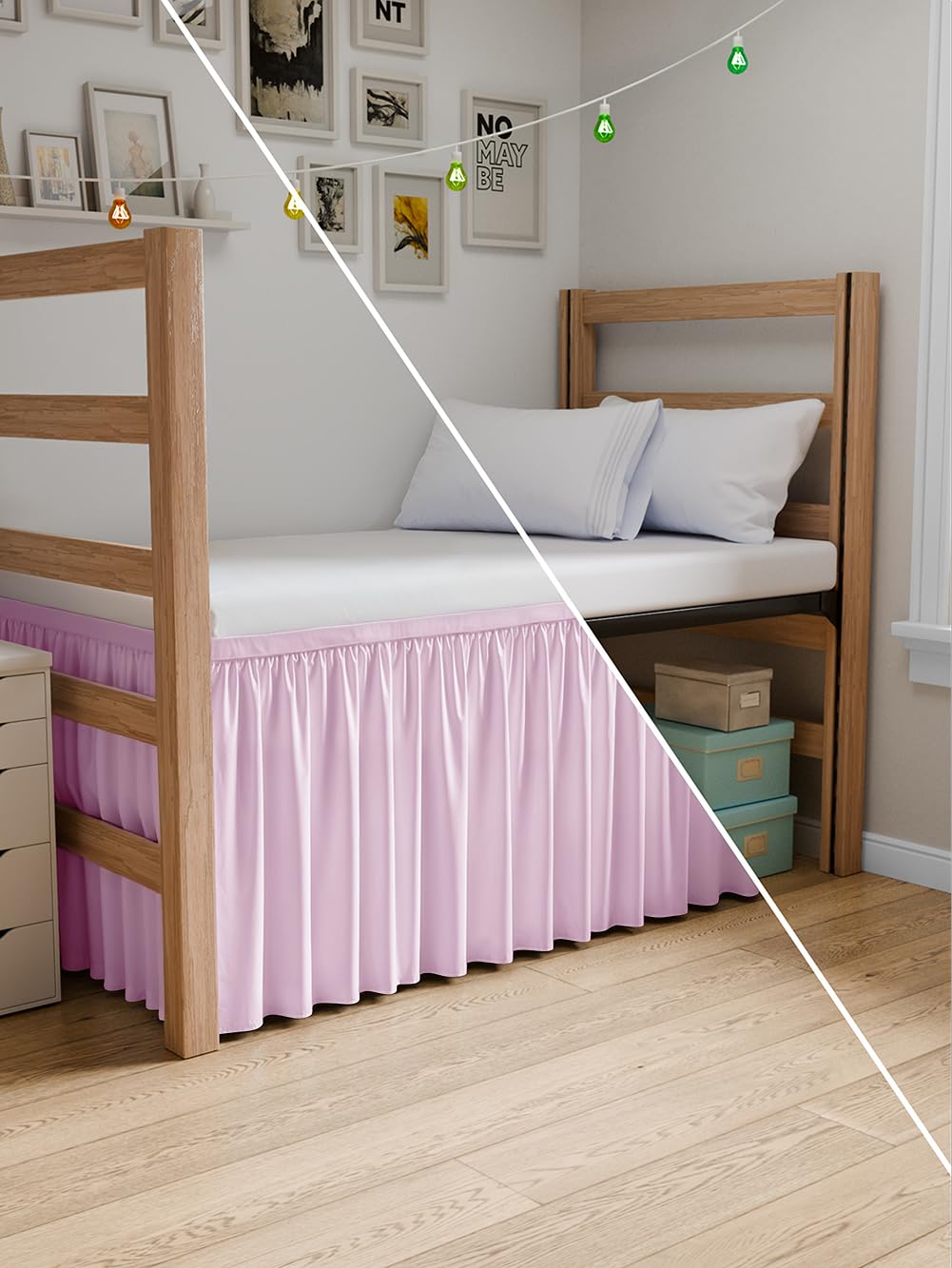 Dorm Room Bed Skirt Twin XL - College Dorm Room Essentials - White, 34 Inch | Extra Long Dust Ruffled College Bedskirt with Split Corners, Easy Fit Elastic Strap, Adjustable, Fade & Wrinkle Free