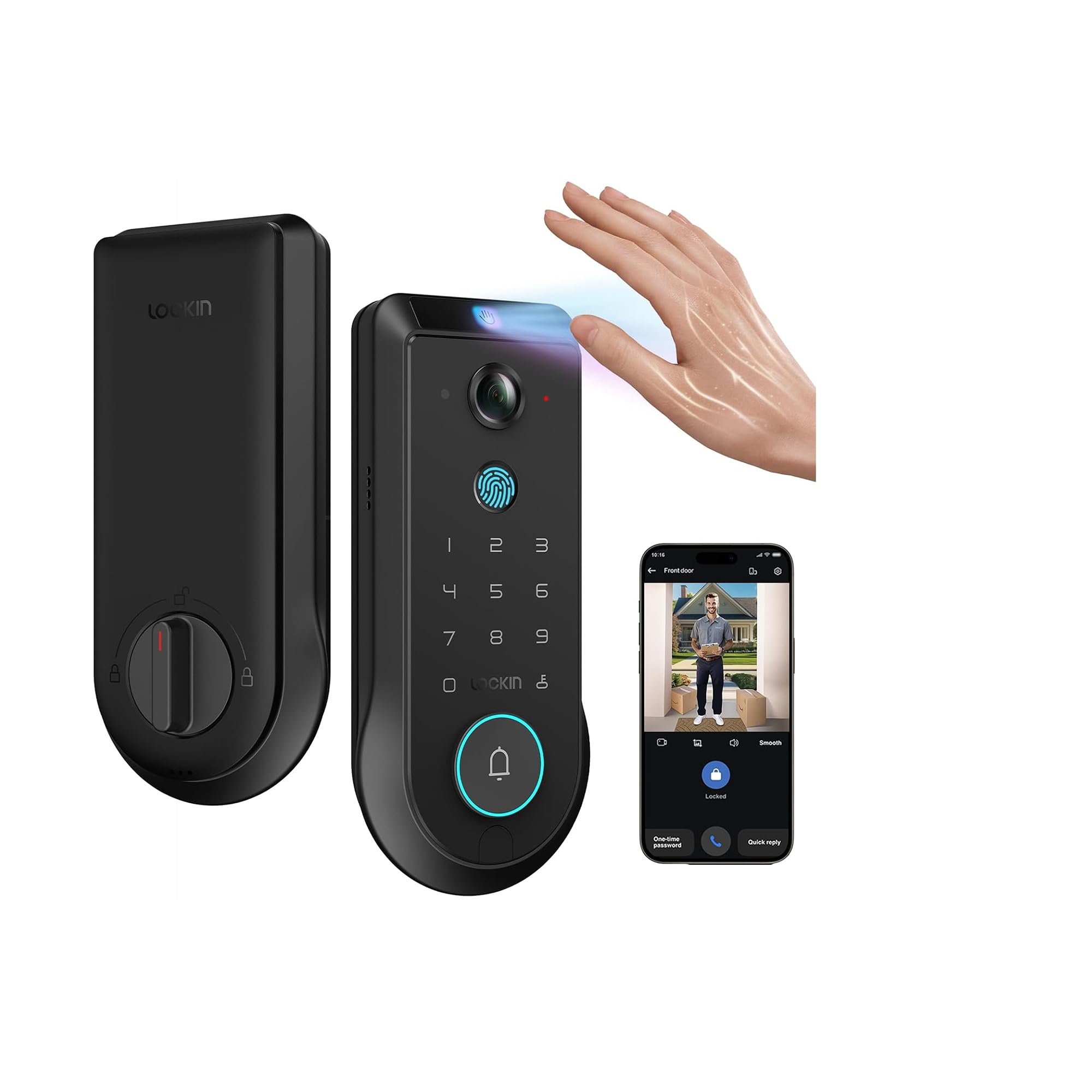 Lockin Venoris Smart Lock - Palm Vein & Fingerprint Keyless Entry Door Lock - 6 Unlock Methods - Built-in WiFi - Smart Home Compatible - No Monthly Subscription - 7-Month Battery Life