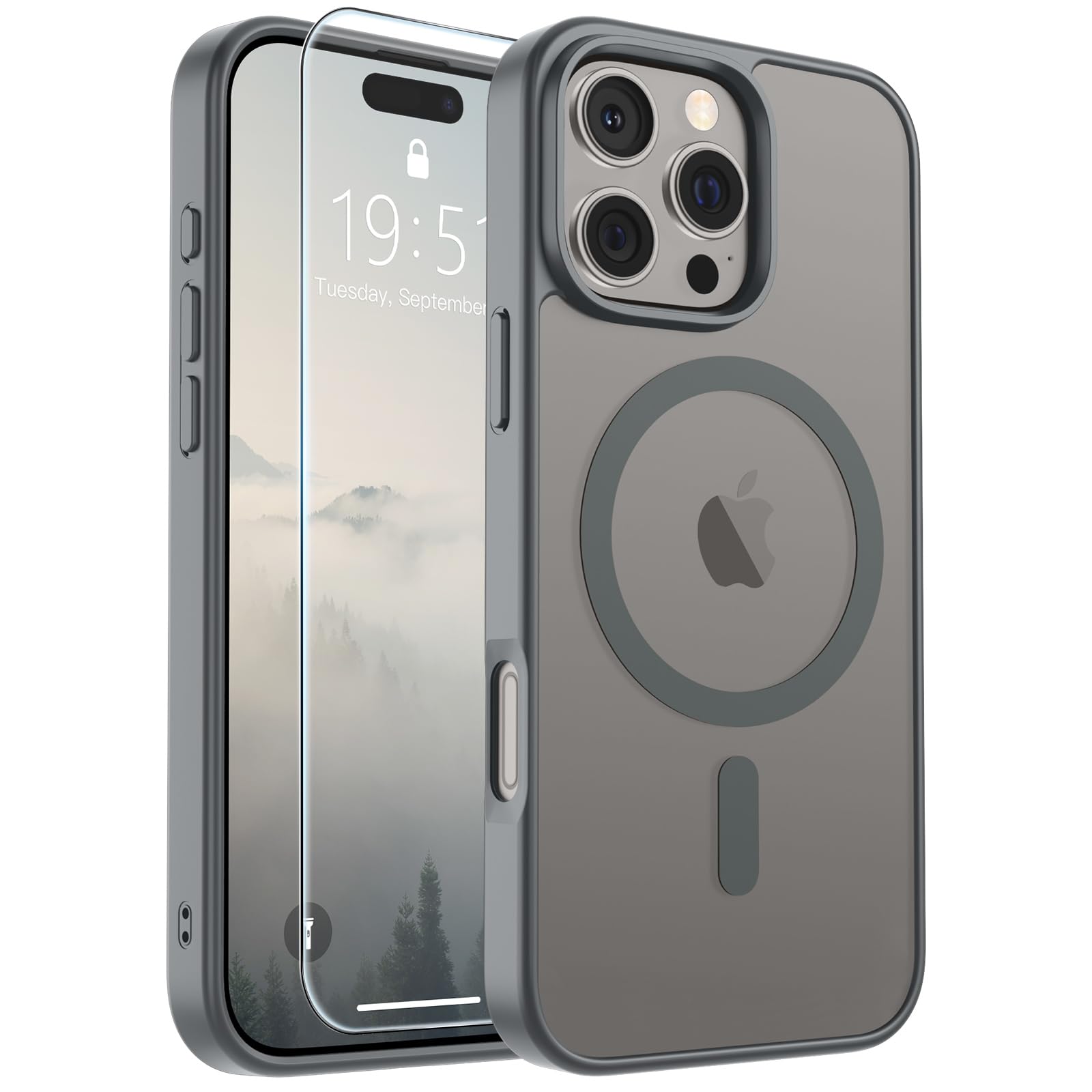 SUPFINE Magnetic for iPhone 17 Pro Max Case with Screen Protector (Compatible with MagSafe)(Military Grade Drop Protection) Translucent Matte Phone Cover,Dark Blue