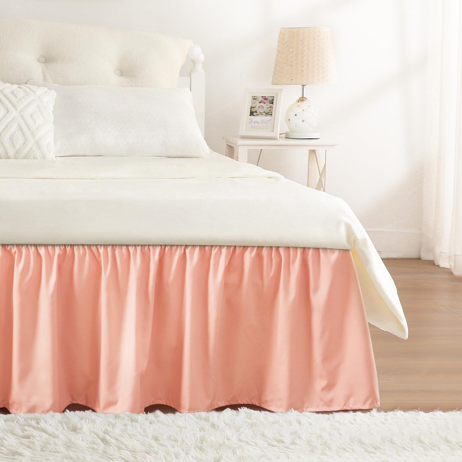 RIMELA Dorm Bed Skirt Twin XL 32 Inch Drop, Easy to Install Extra Long Wrap Around Elastic Dust Ruffle, White Bedskirt Solid Silky Fabric Machine Washable, Bedroom Decor
