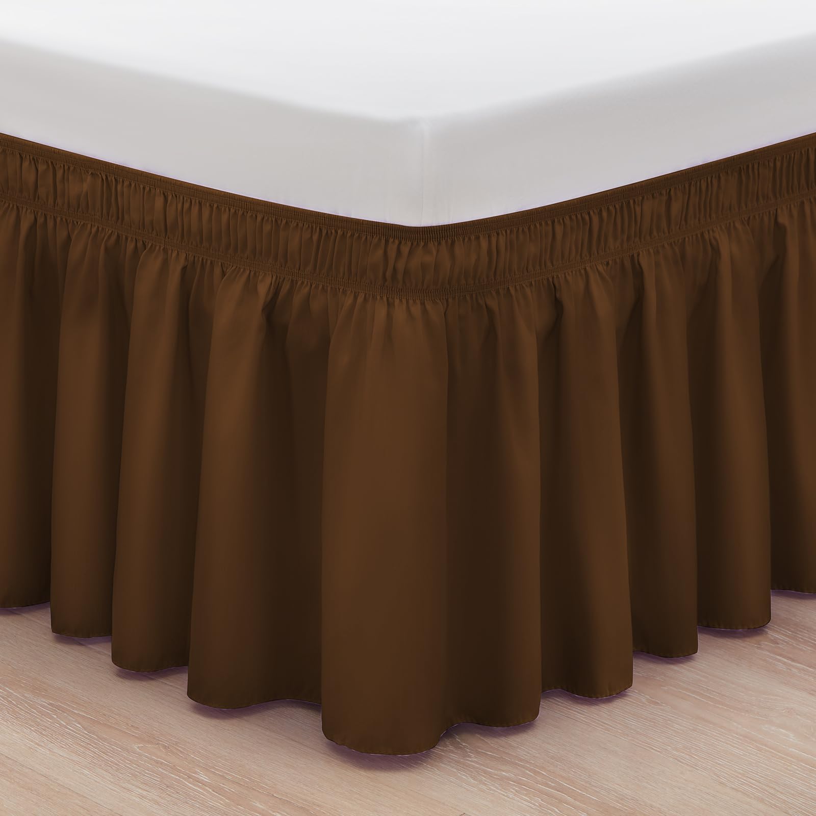 RIMELA Dorm Bed Skirt Twin XL 32 Inch Drop, Easy to Install Extra Long Wrap Around Elastic Dust Ruffle, White Bedskirt Solid Silky Fabric Machine Washable, Bedroom Decor