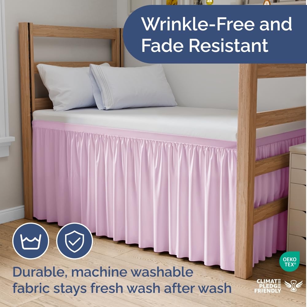 Dorm Room Bed Skirt Twin XL - College Dorm Room Essentials - White, 34 Inch | Extra Long Dust Ruffled College Bedskirt with Split Corners, Easy Fit Elastic Strap, Adjustable, Fade & Wrinkle Free