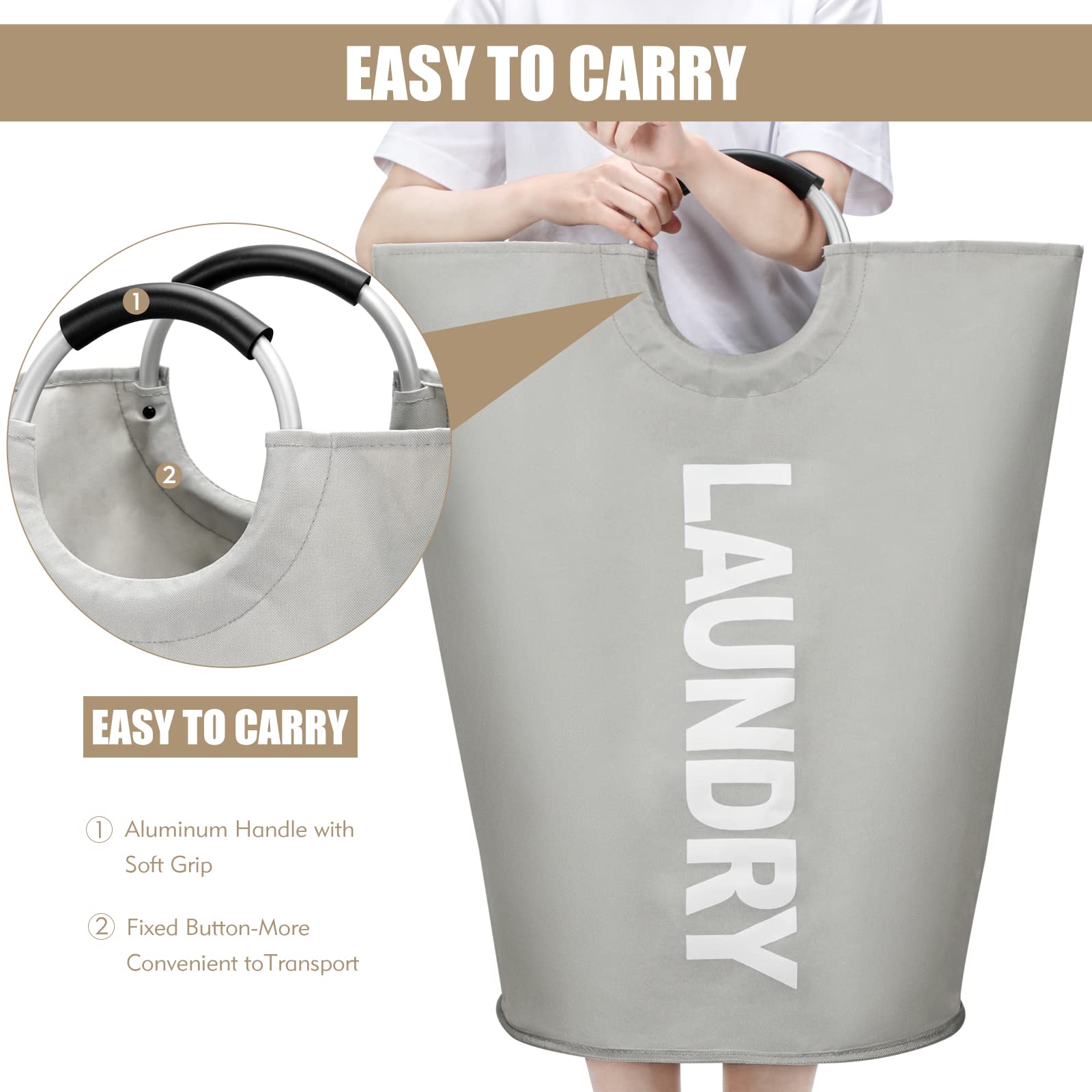 DOKEHOM 90L Large Laundry Basket, Collapsible Laundry Bag, Black | Freestanding tall clothes hamper & foldable washing bin. High-capacity clothes storage basket with durable sturdy handles