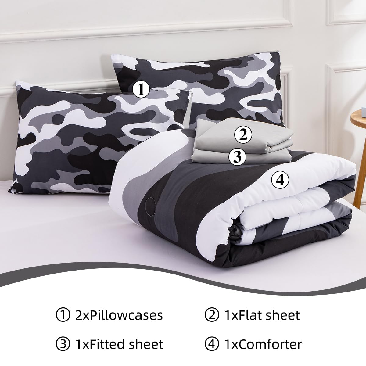Holawakaka Twin Size Camouflage Bedding Comforter Set with Sheets, Boys Girls Men Camo Bed in A Bag 5 Pieces,Kids Teens Dorm Bed Sets Neutral Farmhouse Lodge Cabin Army Bedspread (Red, Twin)