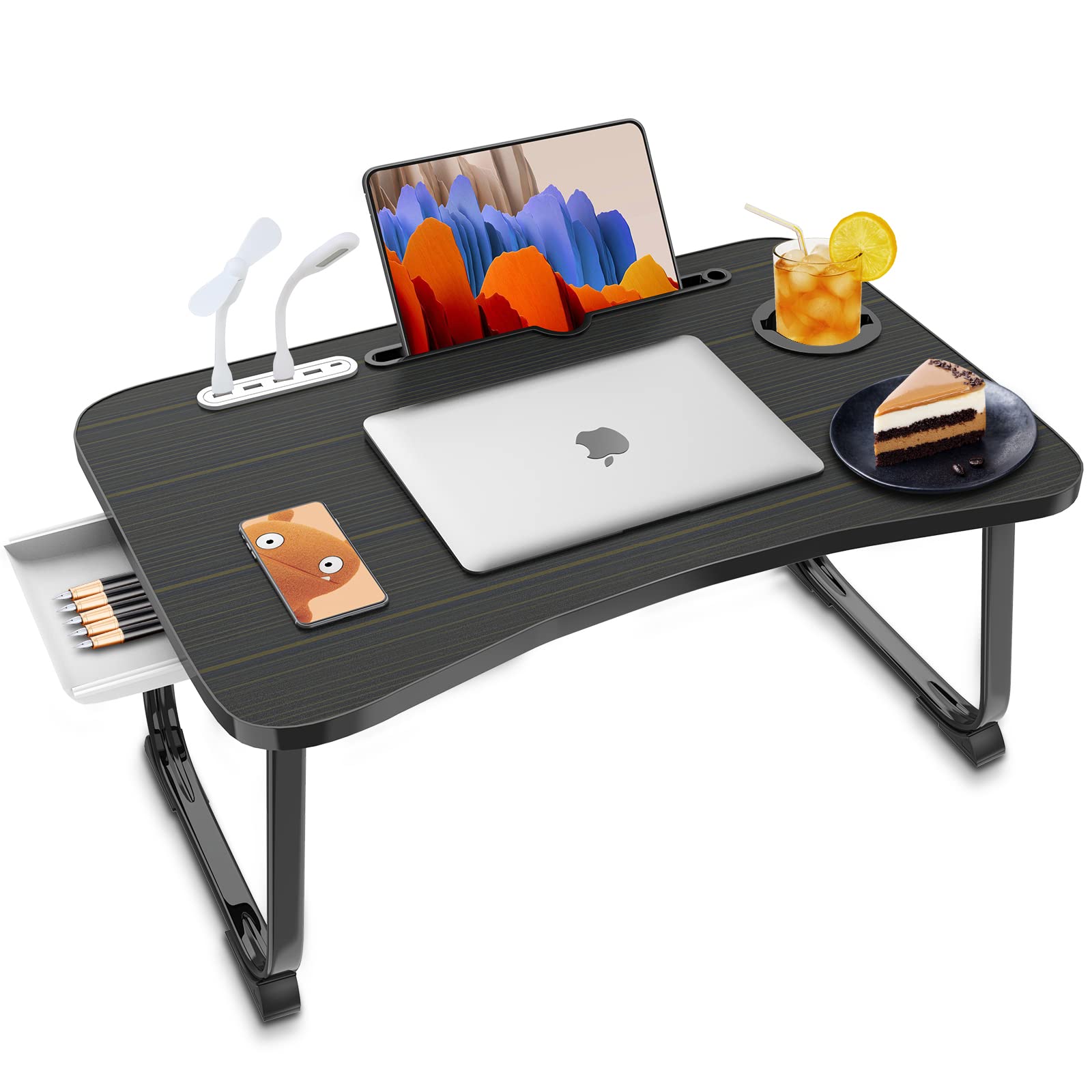 Fayquaze Lap Laptop Desk, Portable Foldable Laptop Bed Table with Storage Drawer and Cup Holder, Lap Desk Lap Bed Stand Tray Table Serving Tray for Eating, Reading and Working