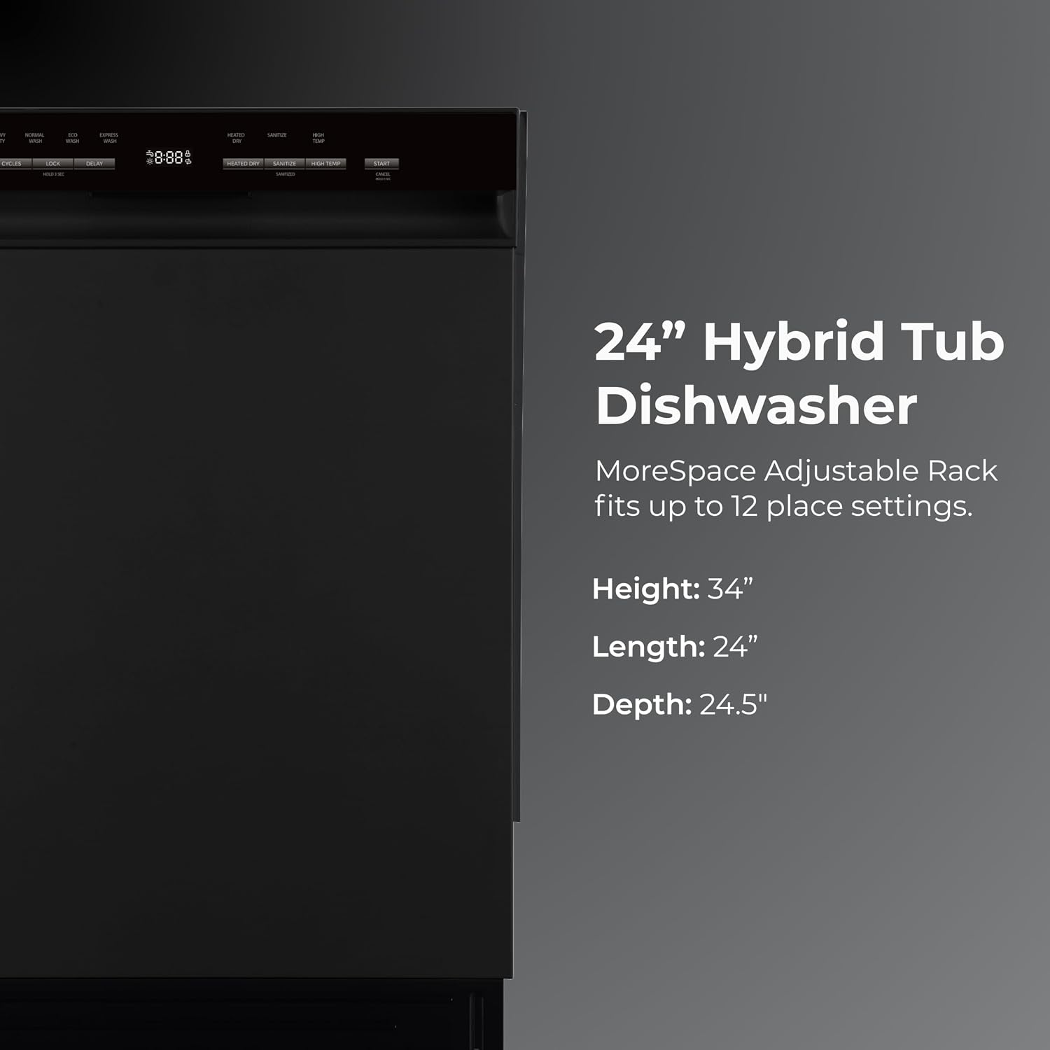 Kenmore 24" Hybrid Tub Dishwasher - Black | 54 DBA - MoreSpace Adjustable Rack, UltraWash, High Temp & SmartWash - 12 Place Settings - ENERGY STAR Certified
