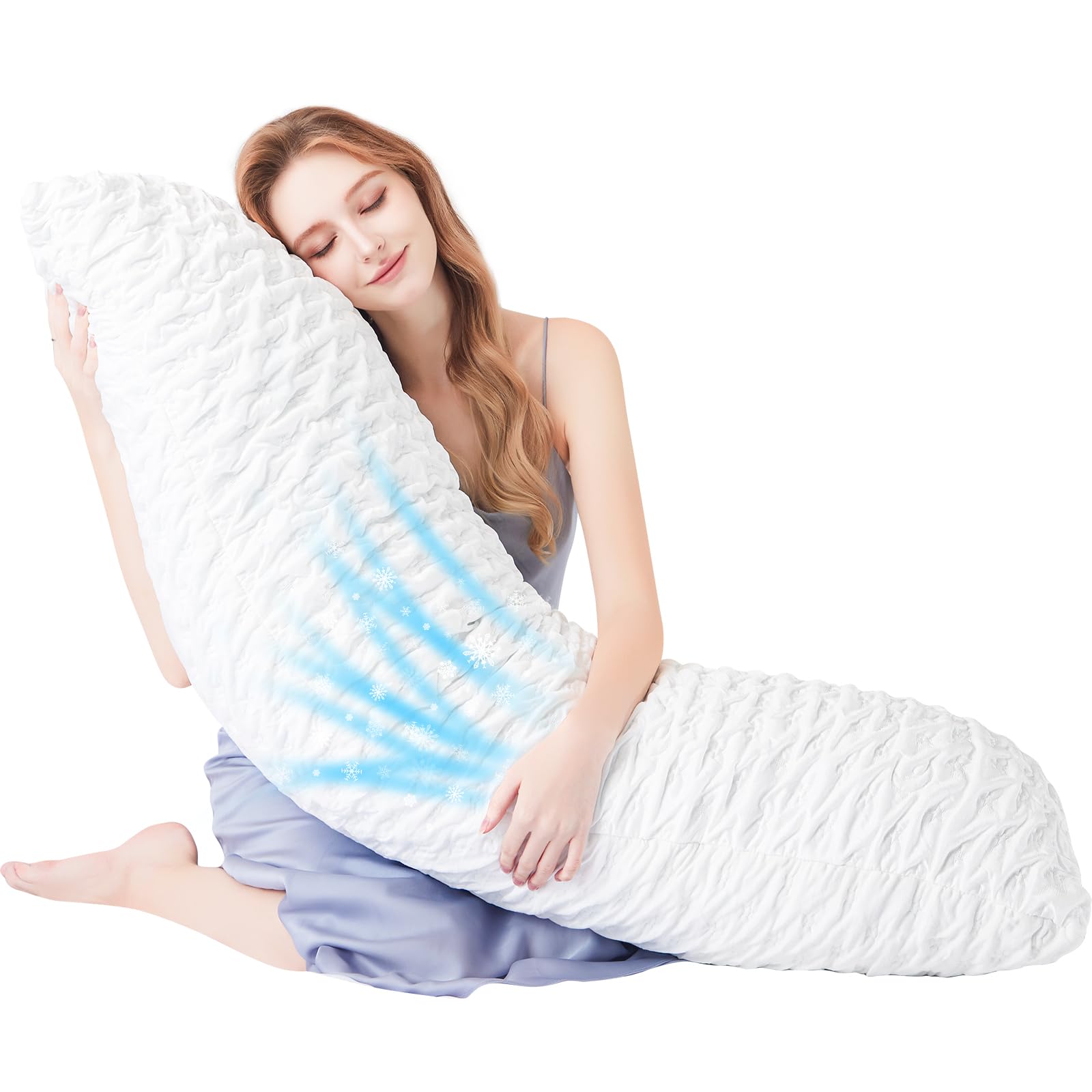 KUCEY Cooling Side Sleeper Pillow for Neck and Shoulder Pain, Luxury Shredded Memory Foam Curved Bed Pillows for Sleeping Set of 1- Adjustable Queen Size- Washable Cover Crescent White
