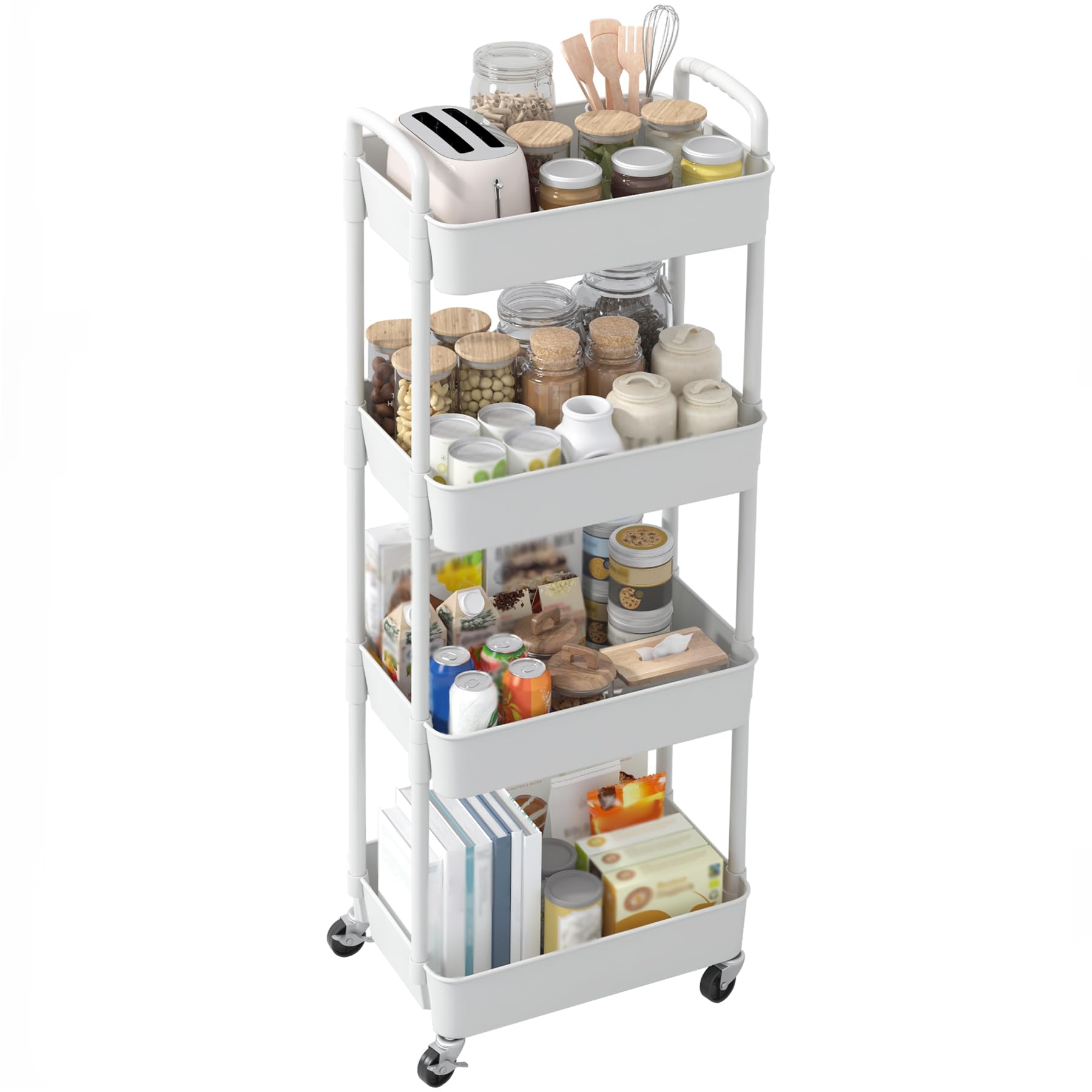 Sywhitta 3-Tier Plastic Rolling Utility Cart with Handle, Multi-Functional Storage Trolley for Office, Living Room, Kitchen, Movable Storage Organizer with Wheels, Black