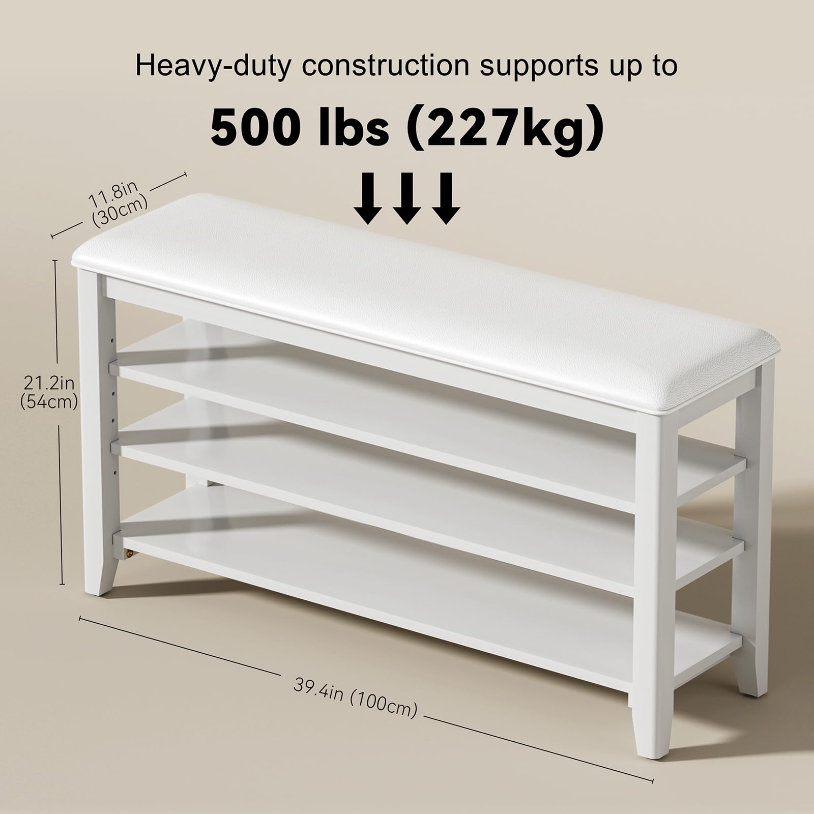 Taitiy Shoe Bench Storage Rubberwood with Leather Cushion for Entryway Bench Ideal for Hallways Shoe Rack Front Doors Entrances Mudrooms Featuring 3 Height-Adjustable and Removable Shelves