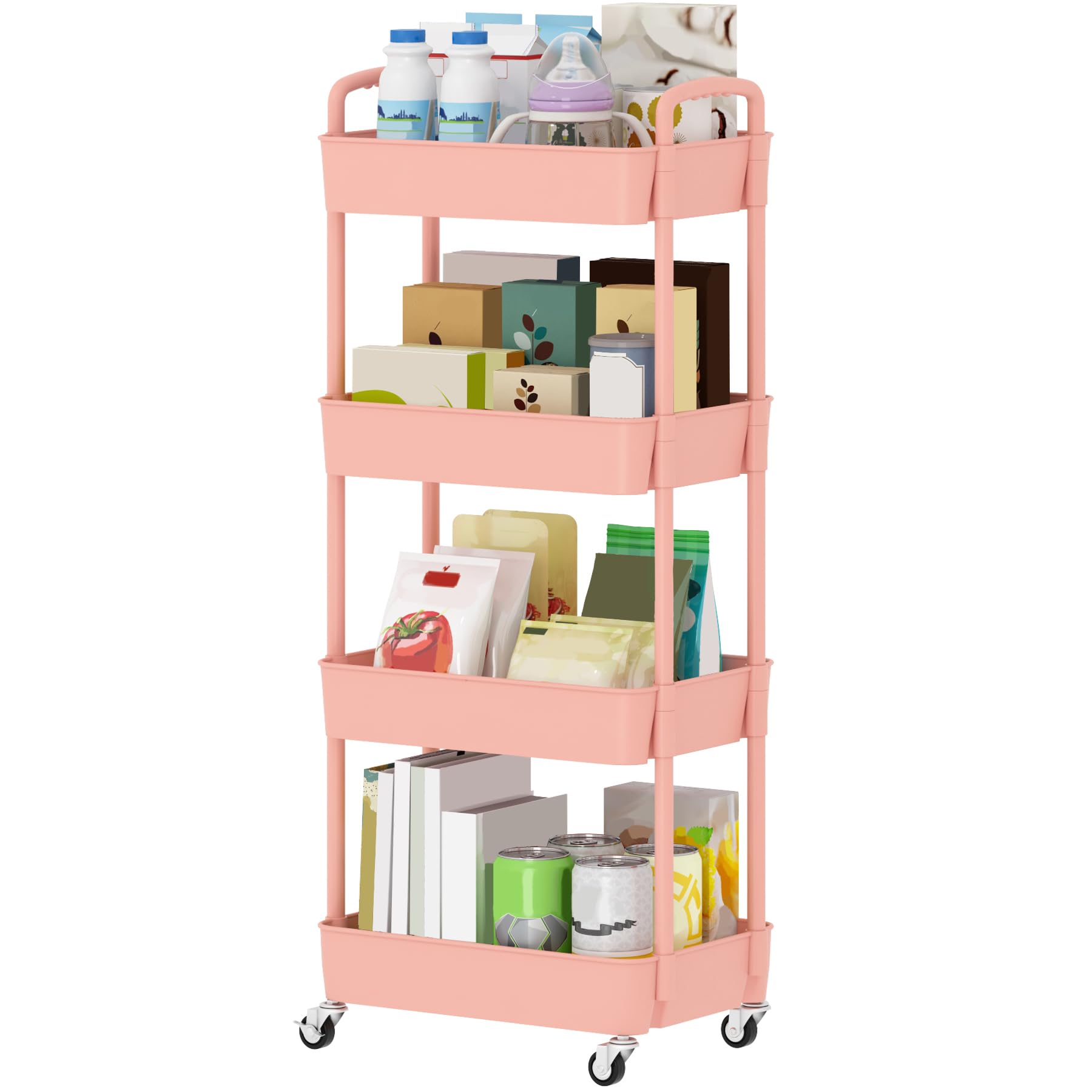 Sywhitta 3-Tier Plastic Rolling Utility Cart with Handle, Multi-Functional Storage Trolley for Office, Living Room, Kitchen, Movable Storage Organizer with Wheels, Black