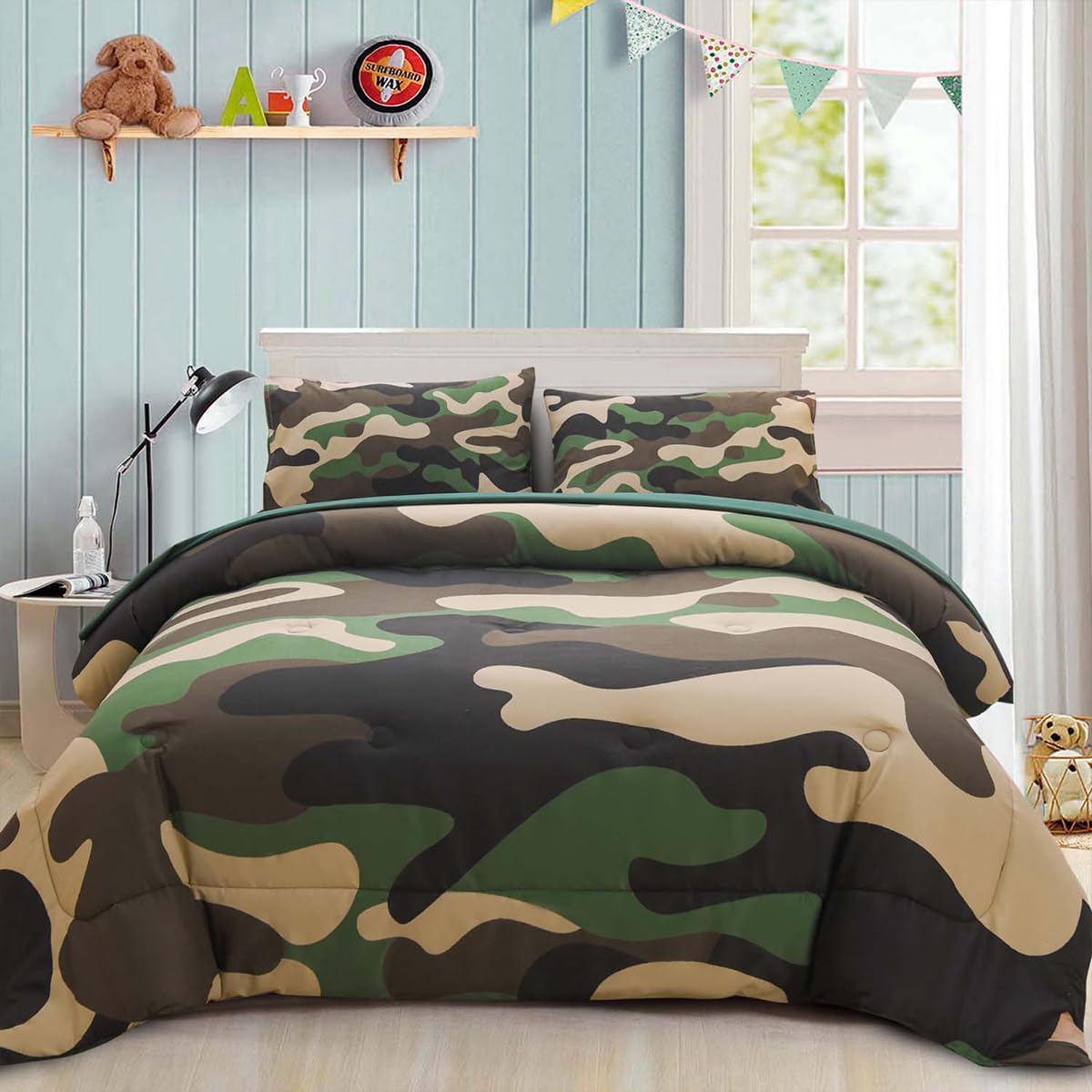 Holawakaka Twin Size Camouflage Bedding Comforter Set with Sheets, Boys Girls Men Camo Bed in A Bag 5 Pieces,Kids Teens Dorm Bed Sets Neutral Farmhouse Lodge Cabin Army Bedspread (Red, Twin)
